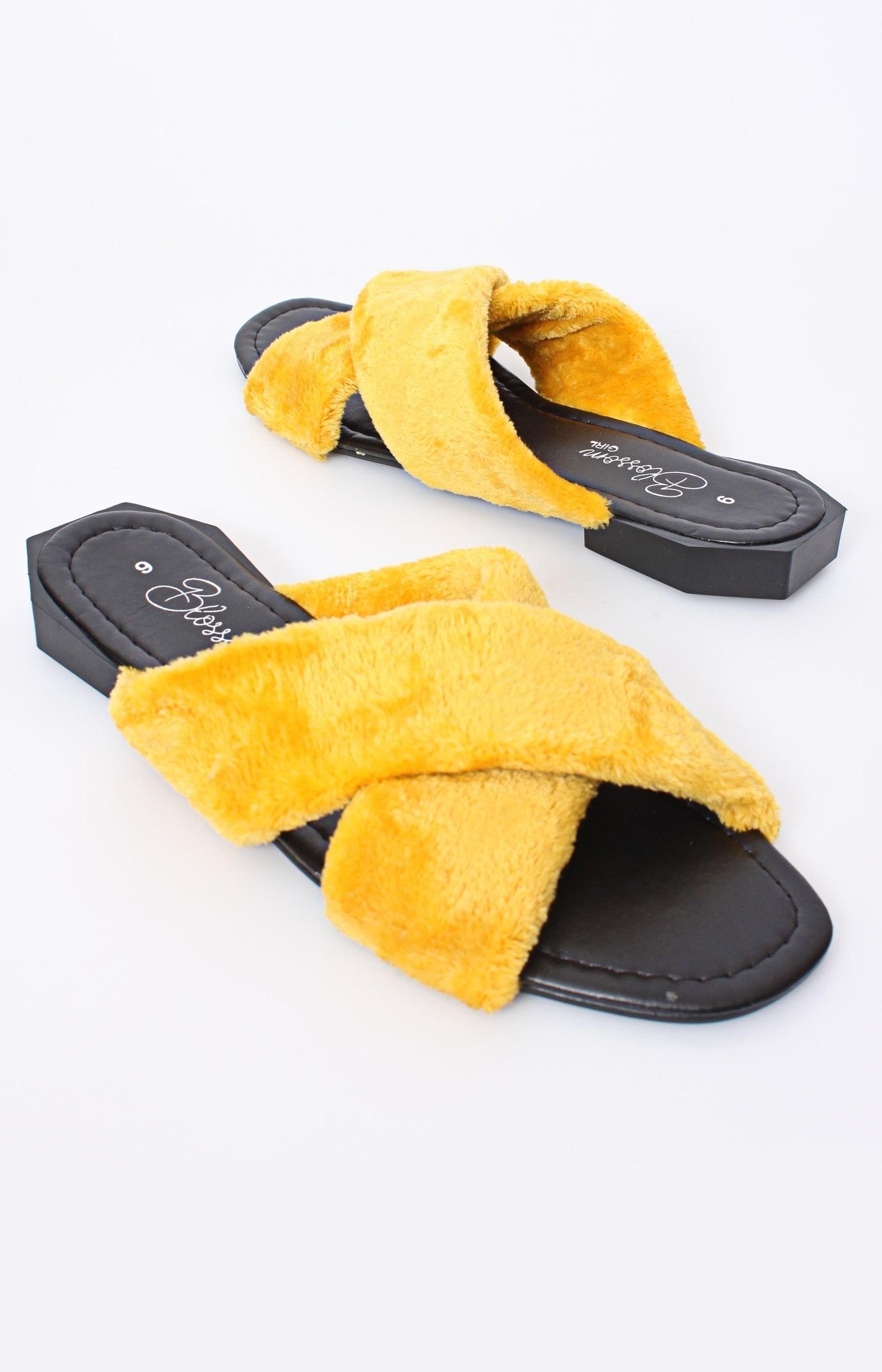 Ladies' Criss Cross Slide Sandals - Mustard