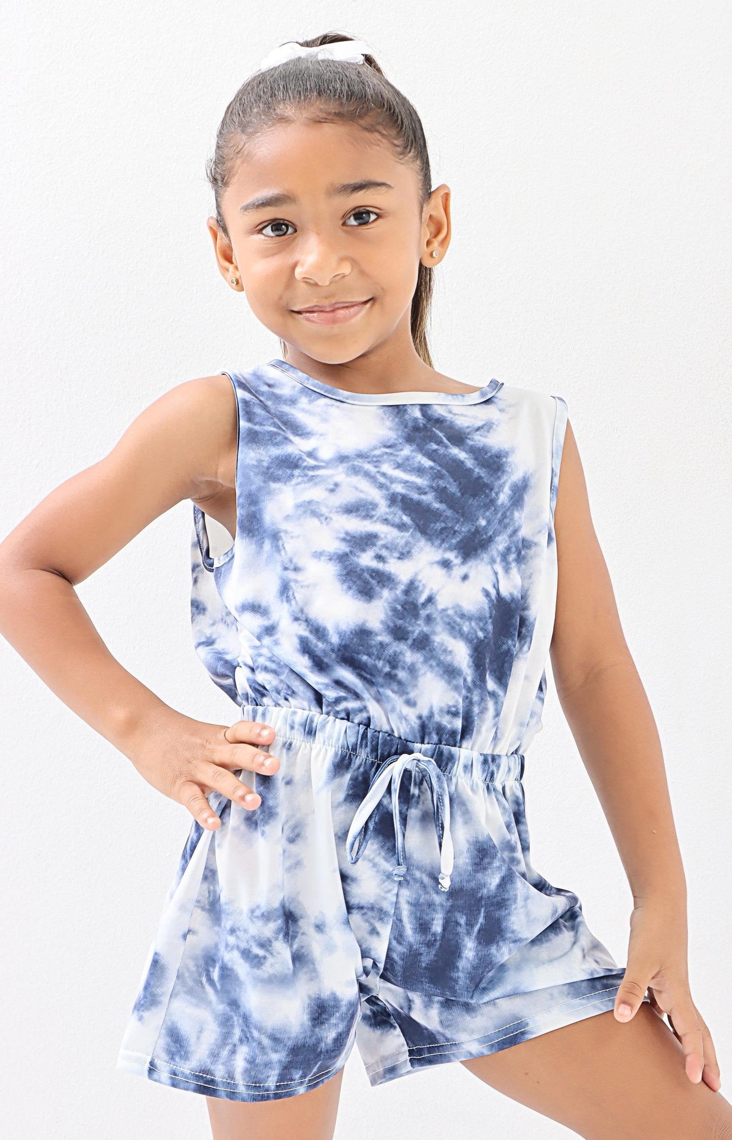 Pre Girls Tie Dye Shortall - Blue-White