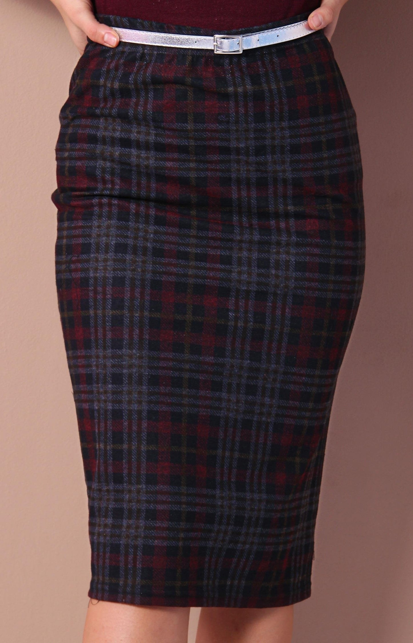 Ladies' Check Skirt - Burgundy