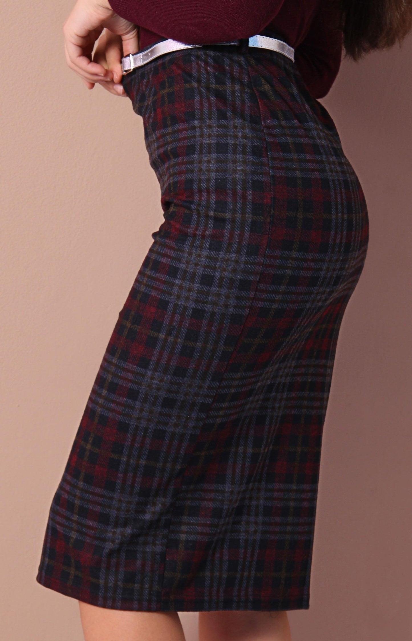 Ladies' Check Skirt - Burgundy