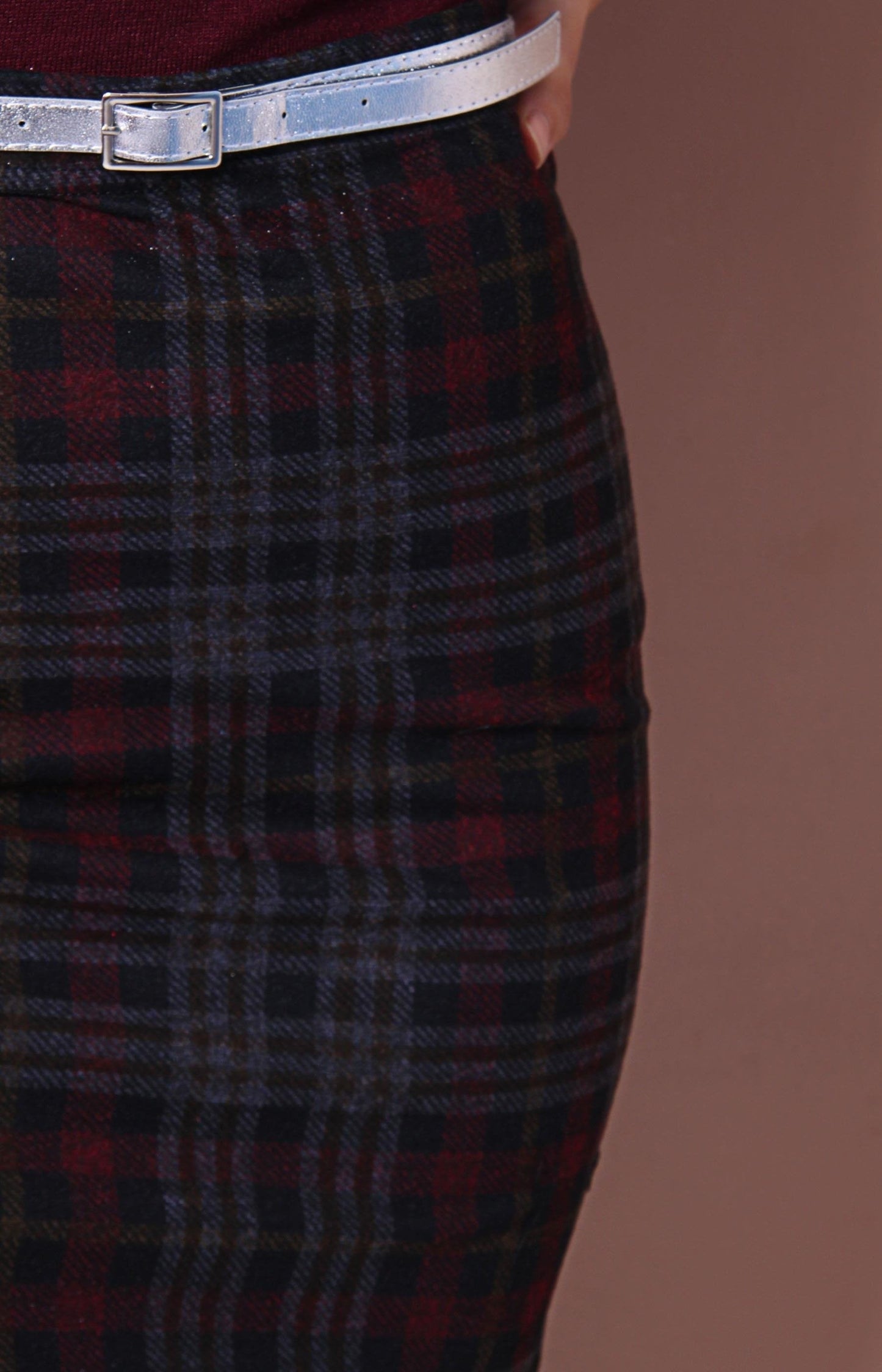 Ladies' Check Skirt - Burgundy