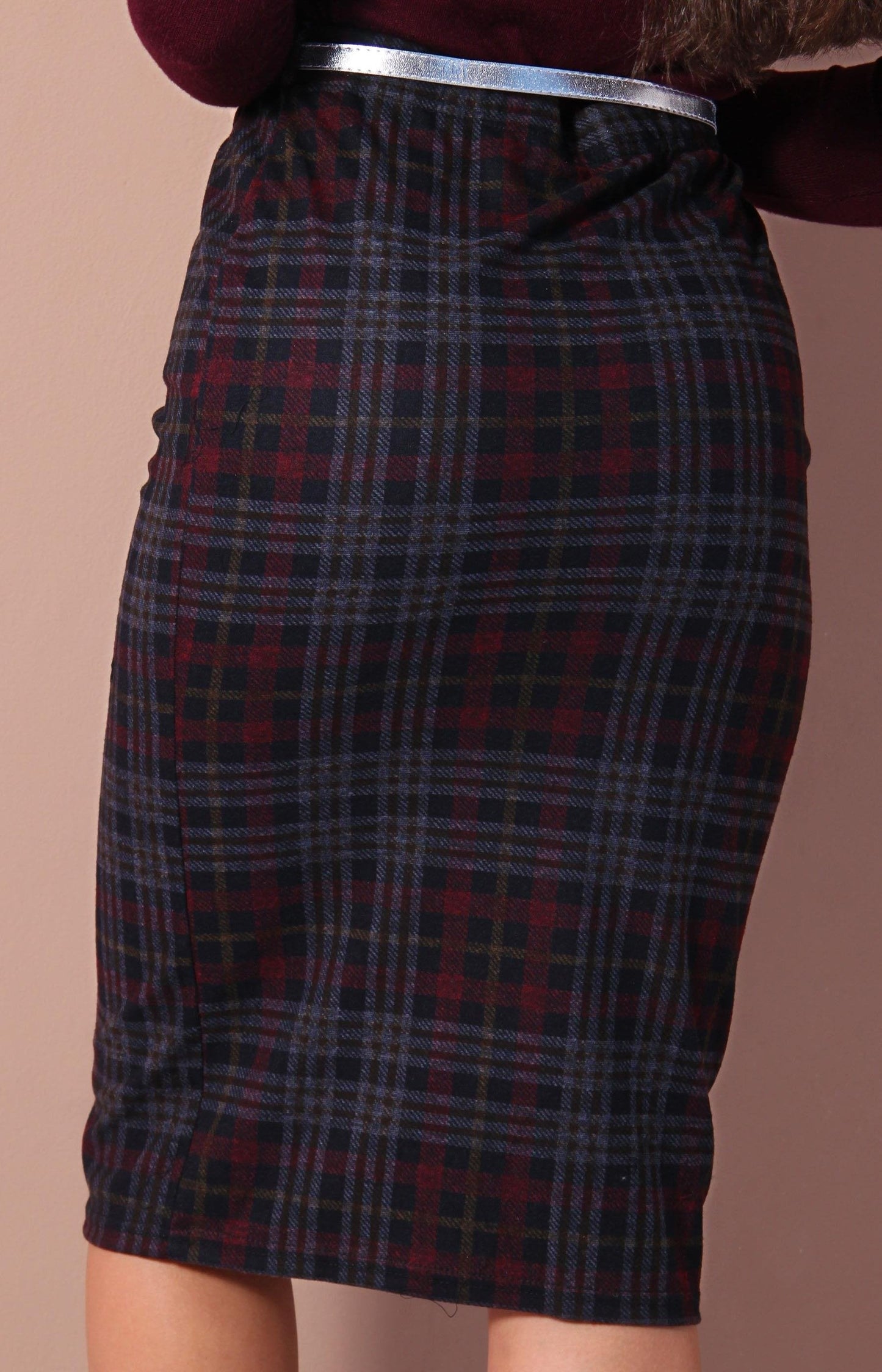 Ladies' Check Skirt - Burgundy