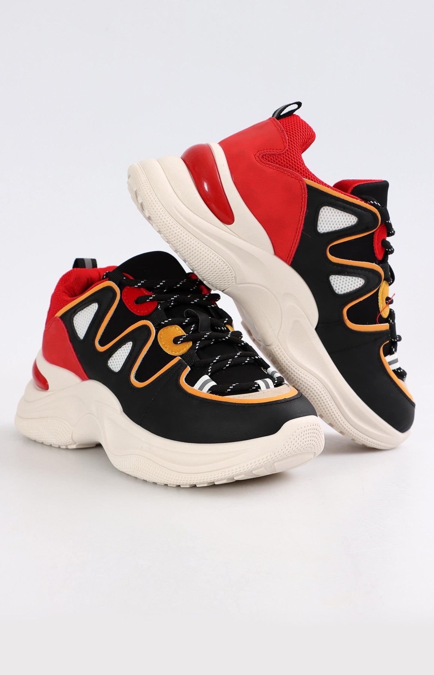 Ladies Lightweight Sneakers - Black-Red