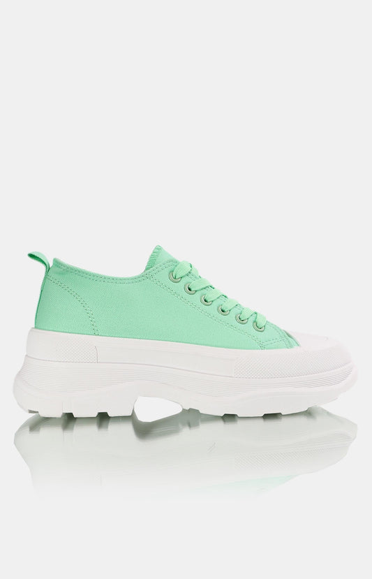 Ladies Lace Up Casual Sneakers - Sage