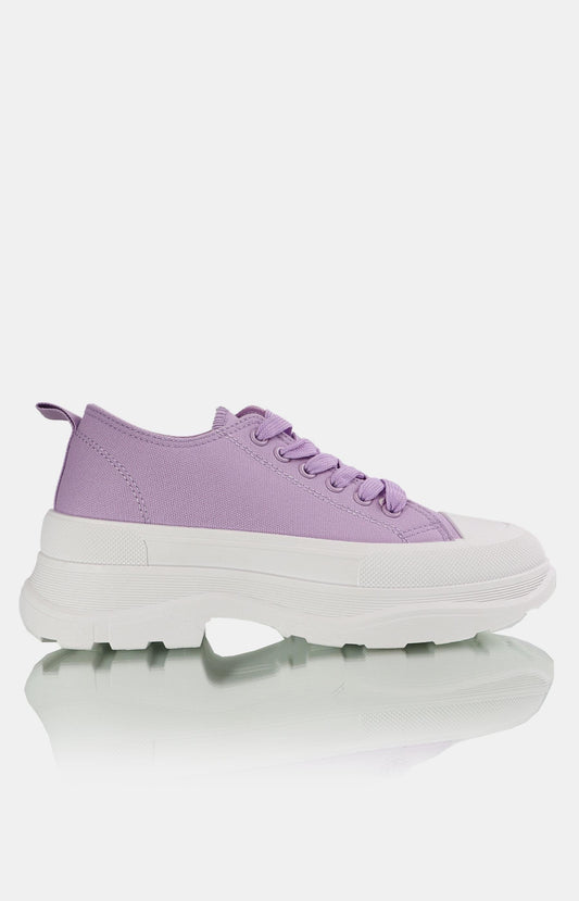 Ladies Lace Up Casual Sneakers - Lilac