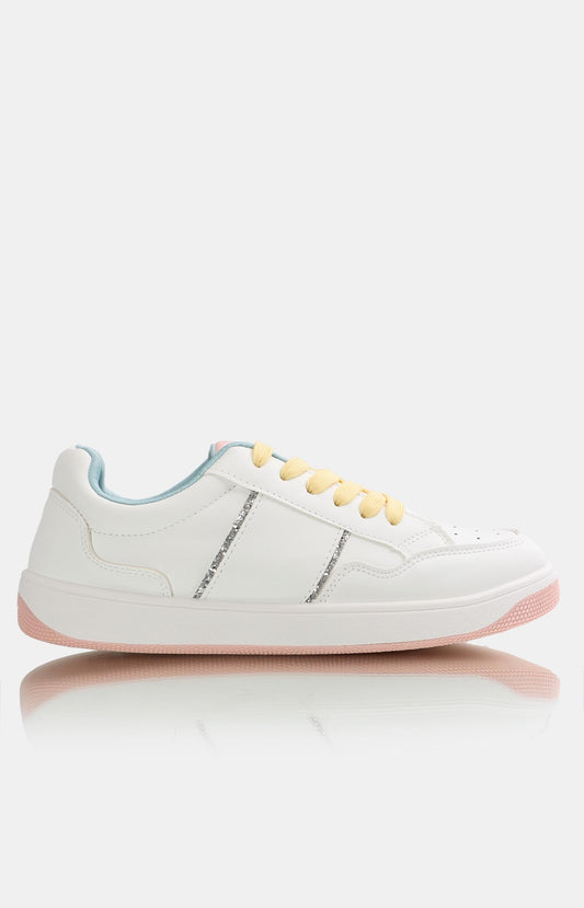 Ladies Low Cut Sneakers - White-Mink