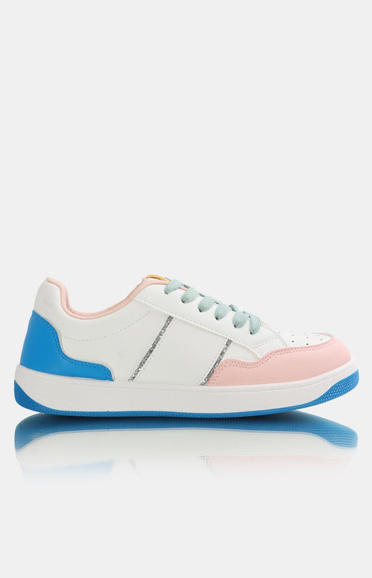 Ladies Low Cut Sneakers - White-Blue