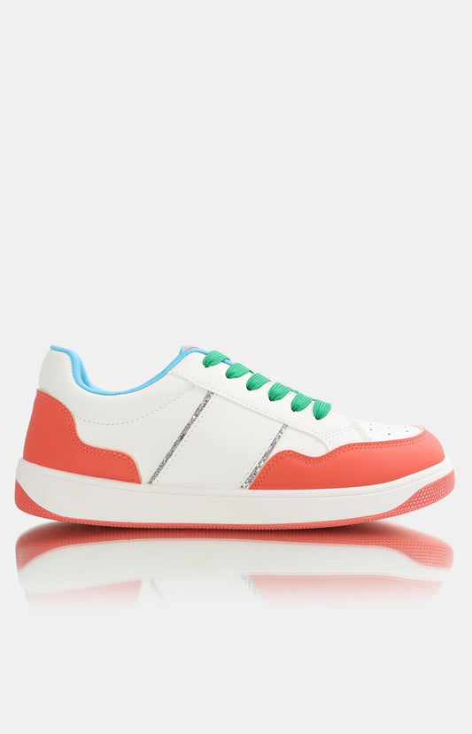 LadiesLow Cut Sneakers - White-Coral-Mink