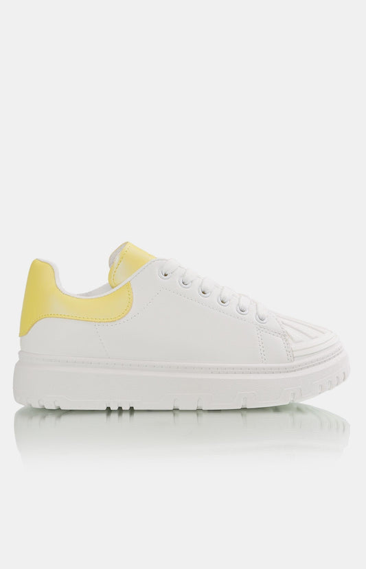 Ladies Low Cut Casual Sneakers - White-Yellow