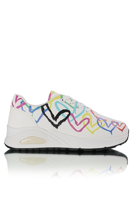 Ladies Lightweight Lace Up Sneakers - White Multi