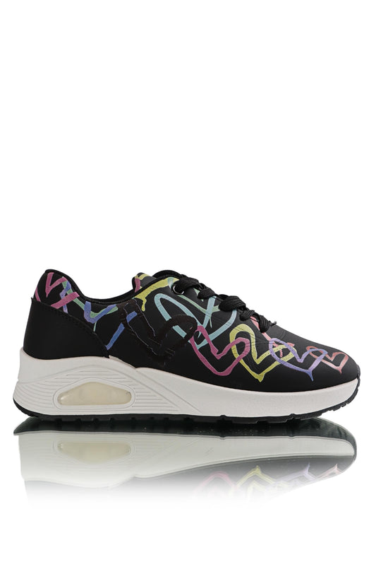 Ladies Lightweight Lace Up Sneakers - Black Multi