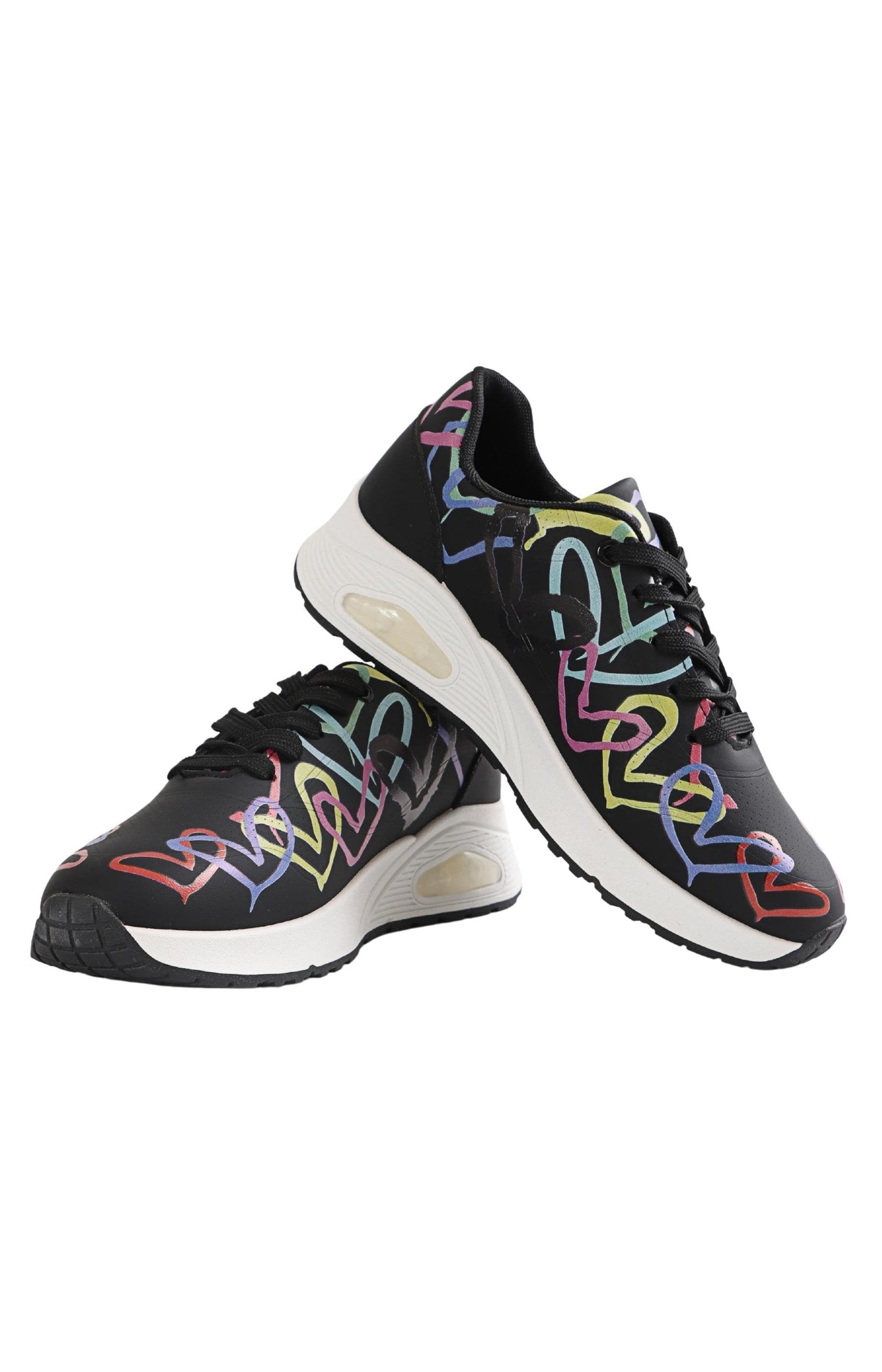 Ladies Lightweight Lace Up Sneakers - Black Multi