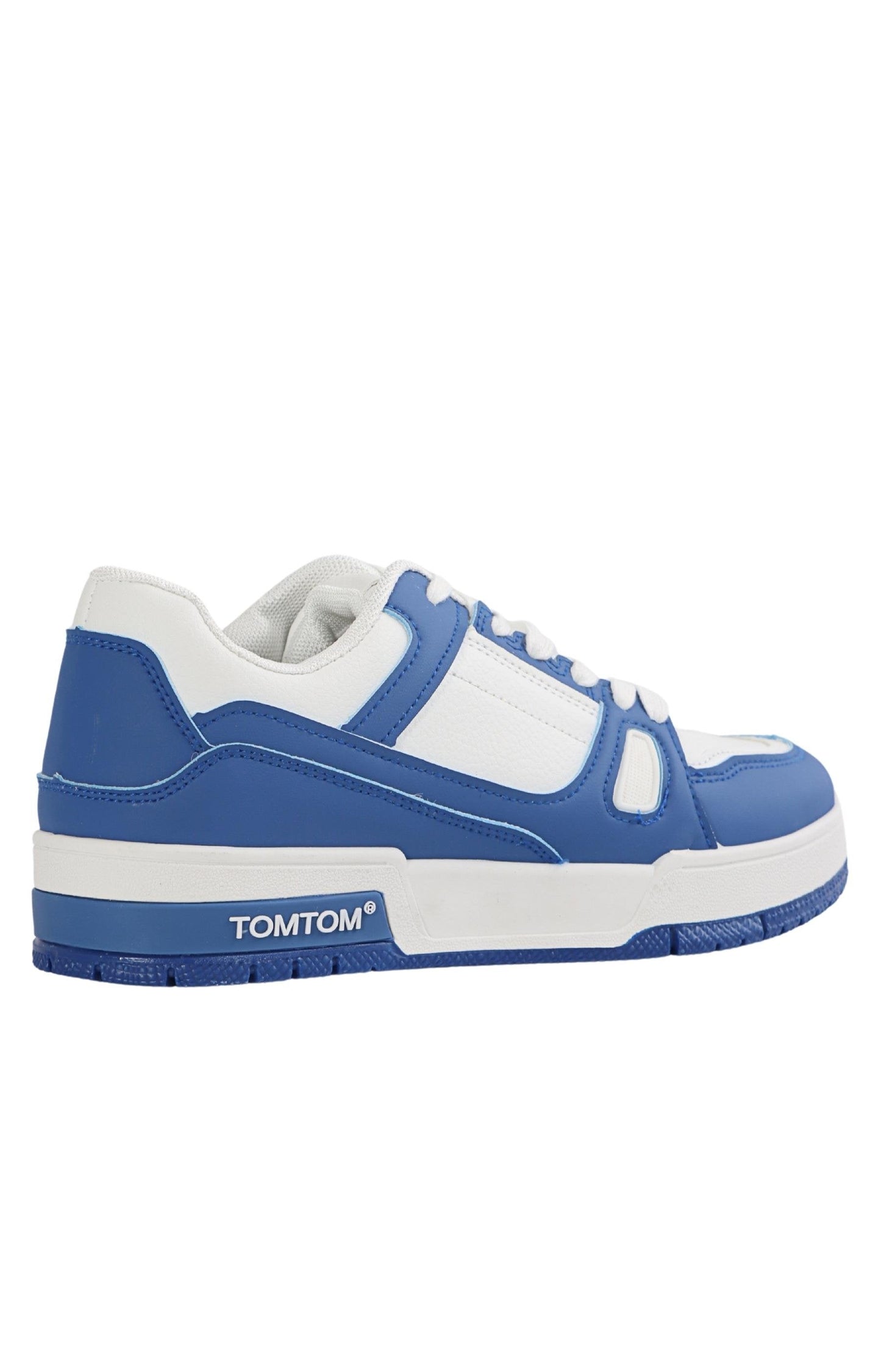 Ladies Lace Up Casual Sneakers - White-Blue