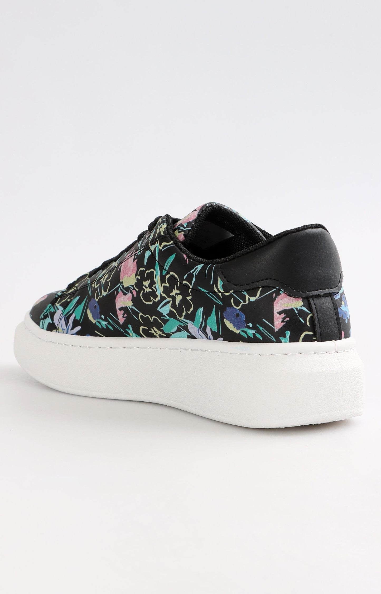 Ladies Low Cut Casual Sneakers - Black Floral