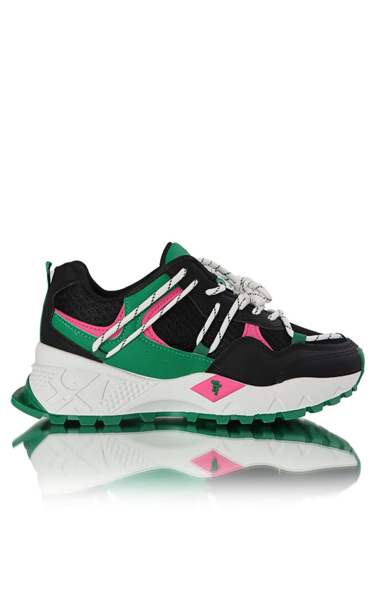 Ladies Lightweight Casual Sneakers - Black-Green