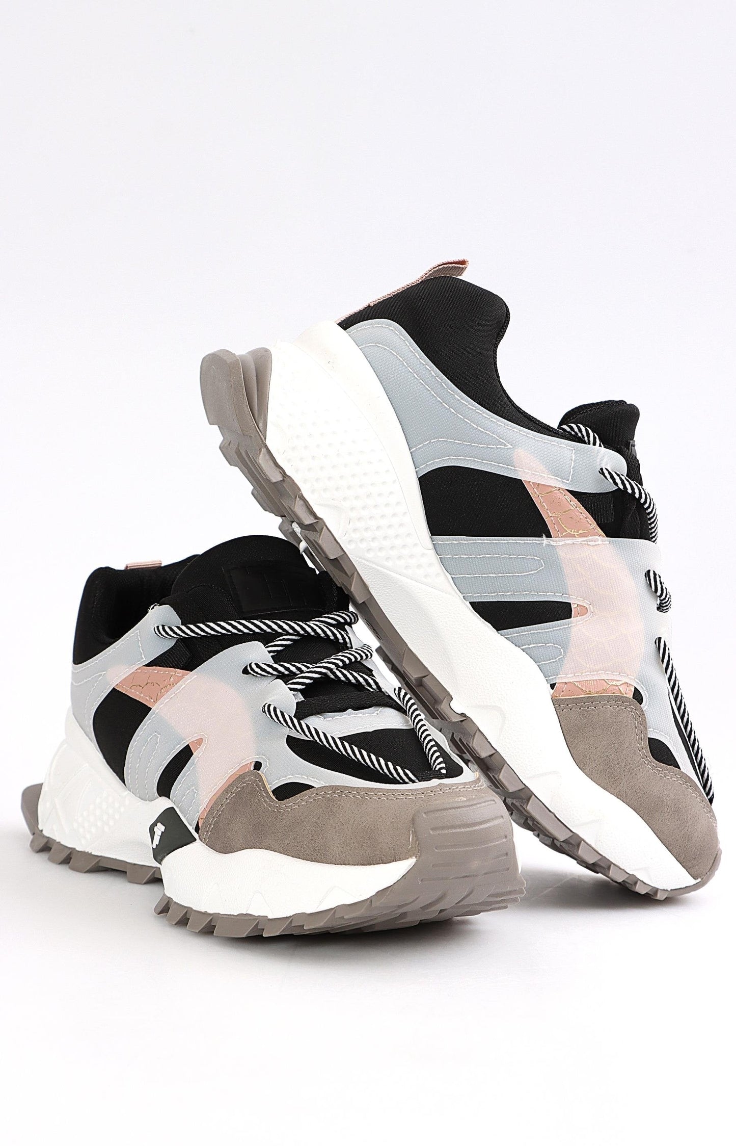 Ladies Lightweight Casual Sneakers - Black-Pink