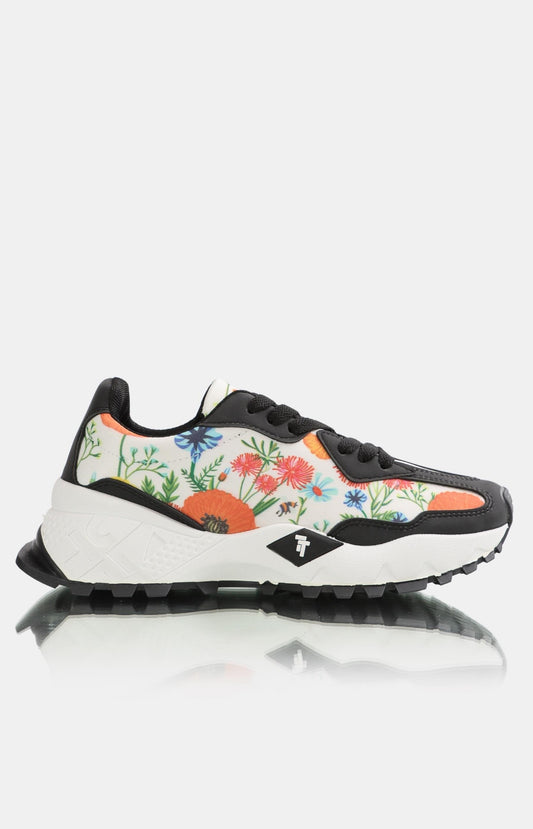 Ladies Lightweight Casual Sneakers - Black Floral