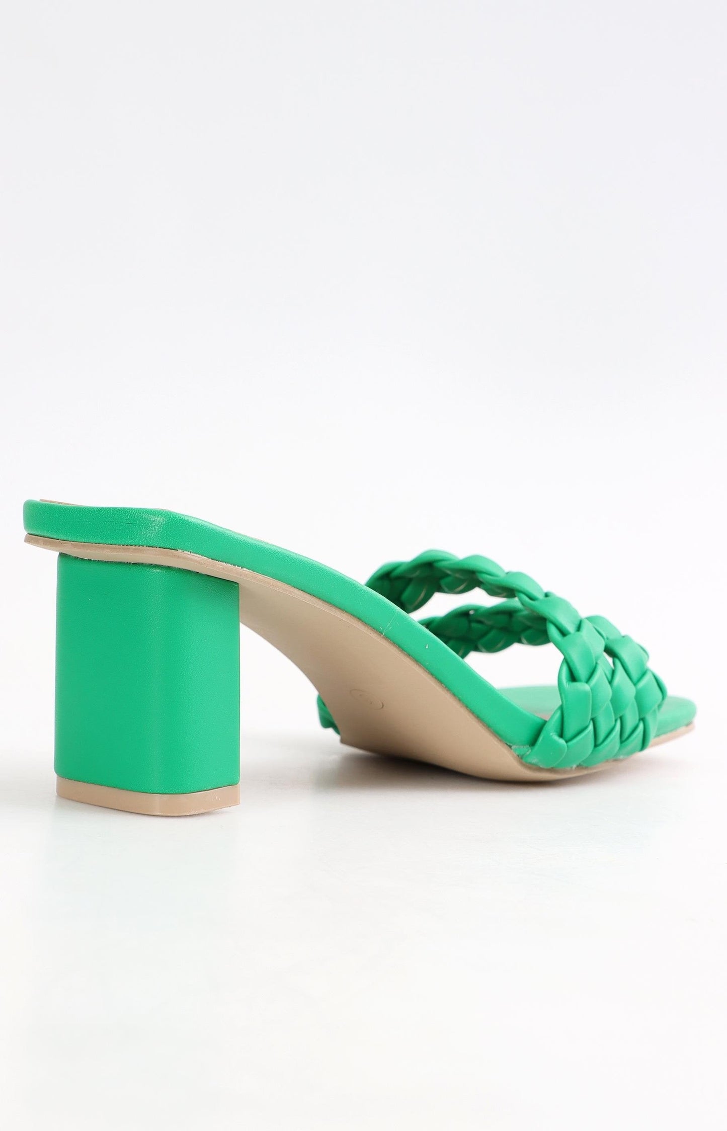 Ladies Slip On Block Heel Sandals - Green