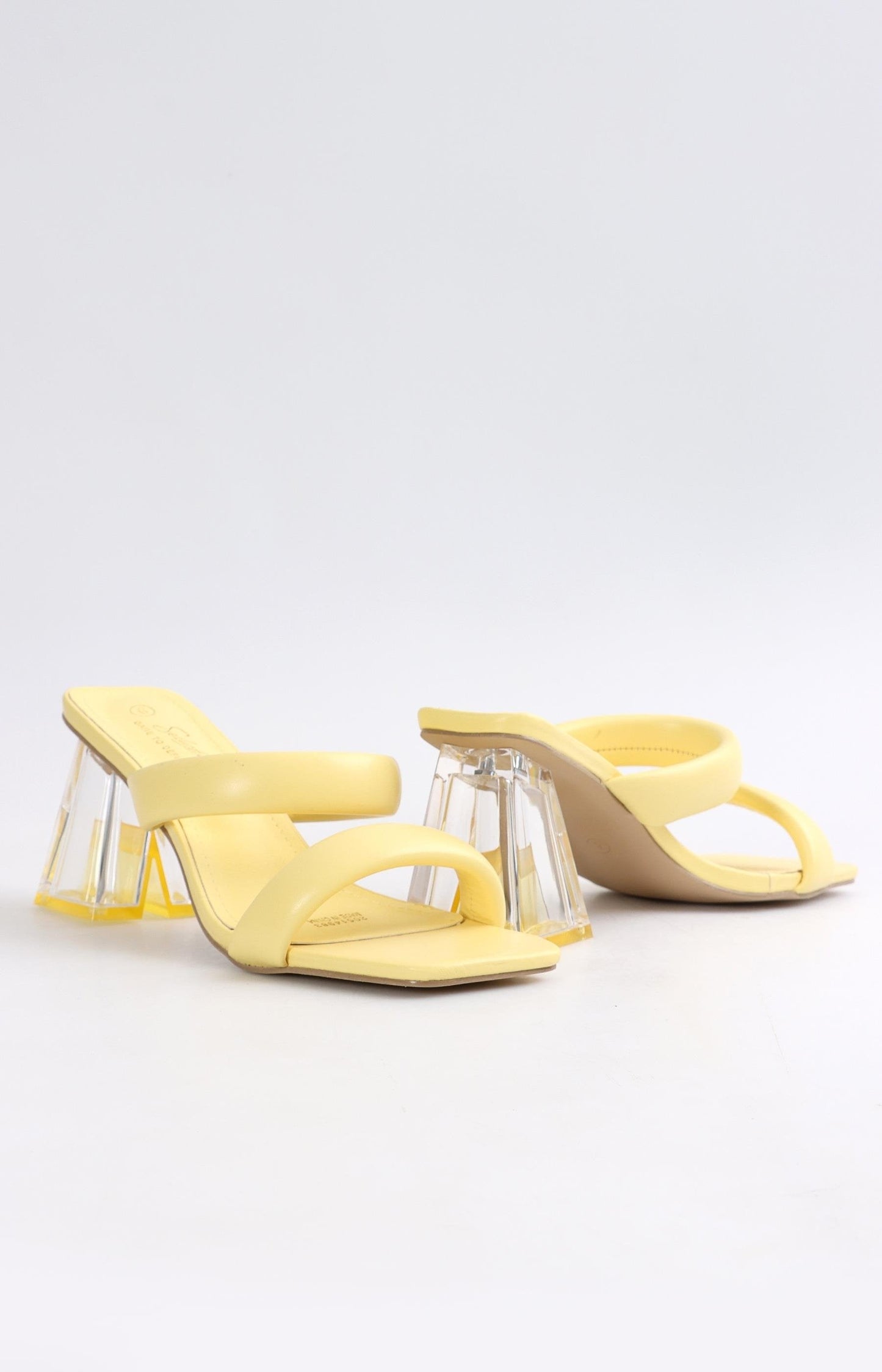 Ladies Double Strap Block Heel Sandals - Yellow