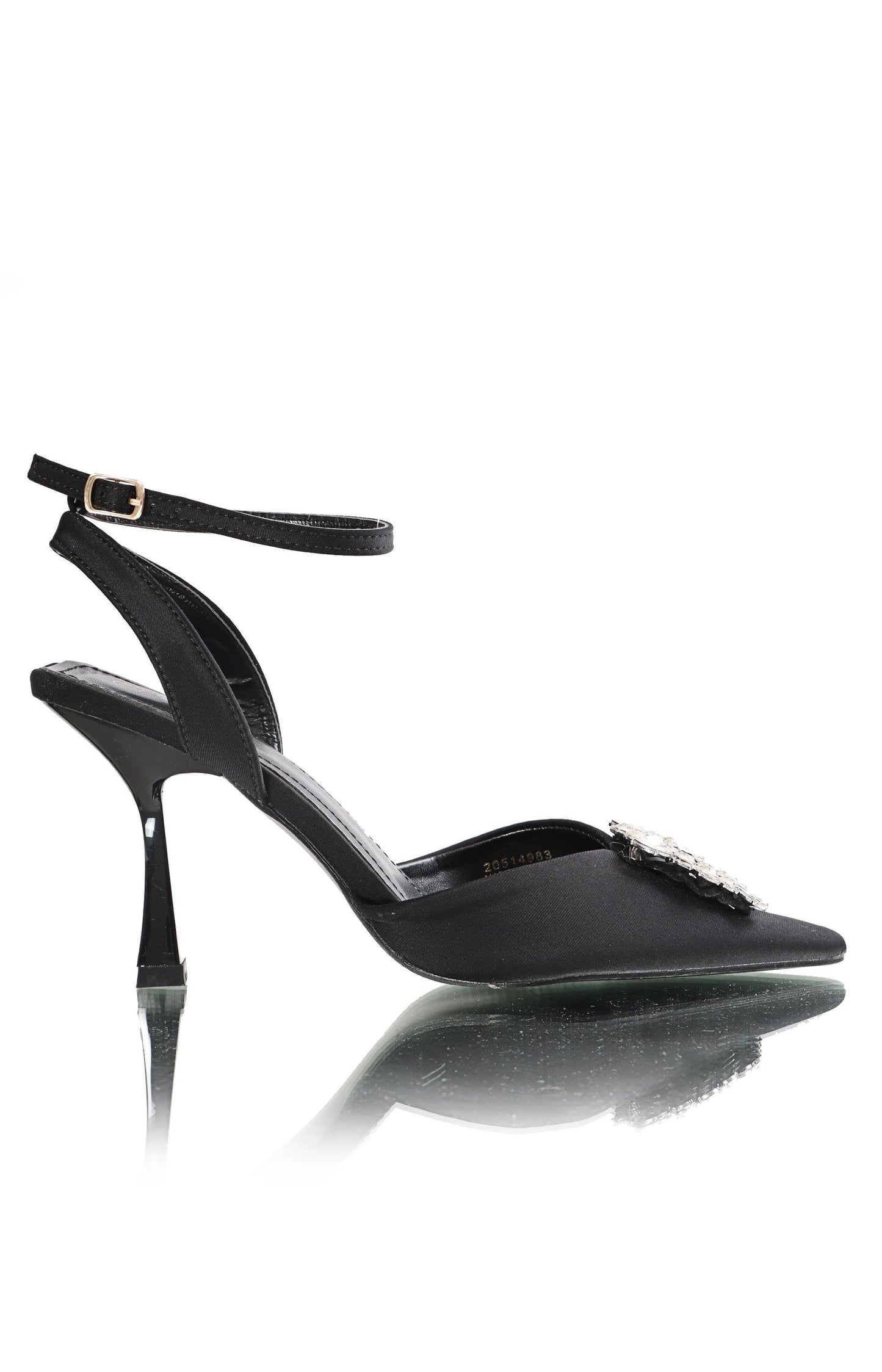 Ladies Pointed Toe Ankle Strap Heels - Black