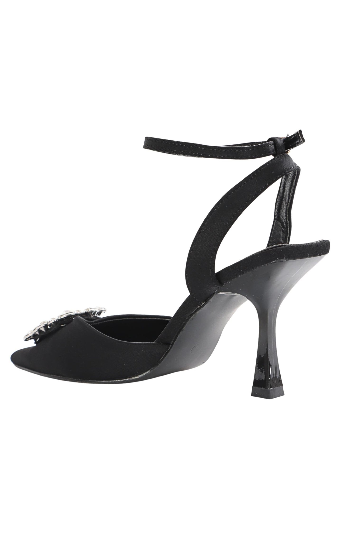 Ladies Pointed Toe Ankle Strap Heels - Black