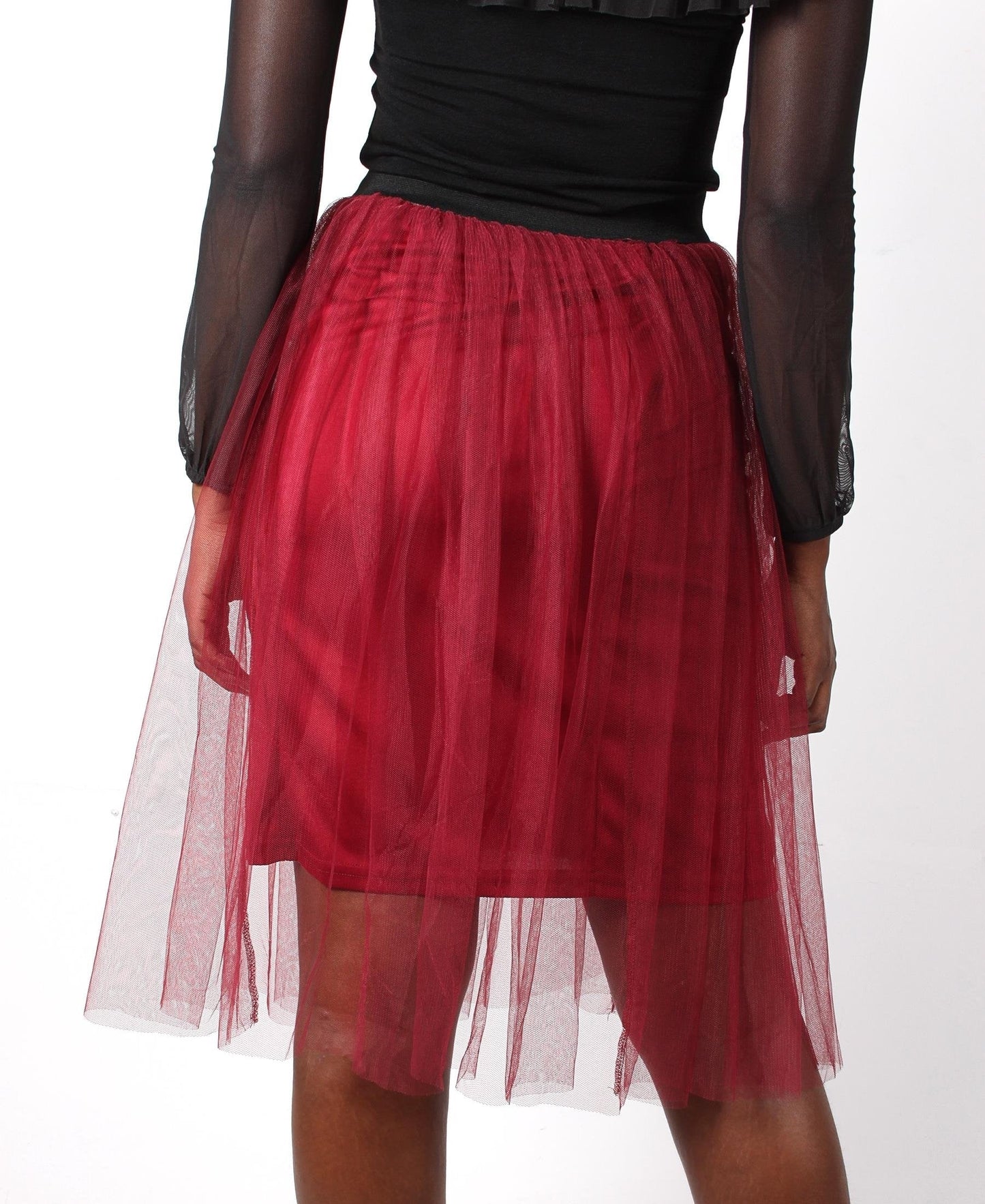 Elastic Waist Tulle Skirt - Burgundy