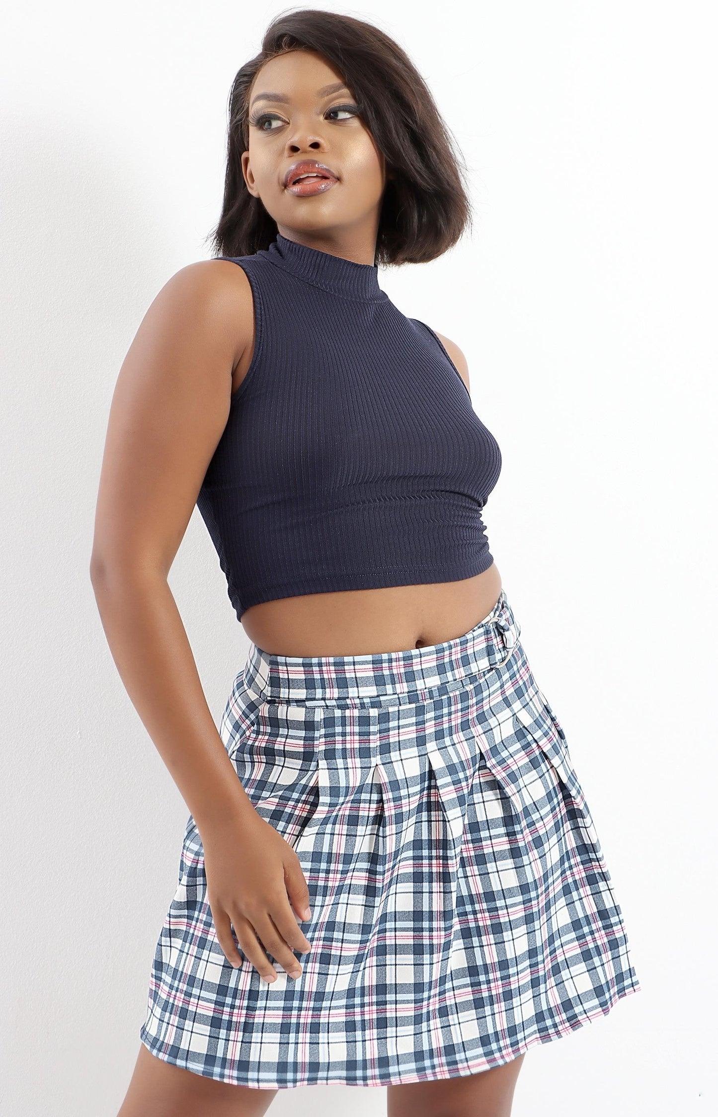 Ladies Pleated Mini Skirt - Blue