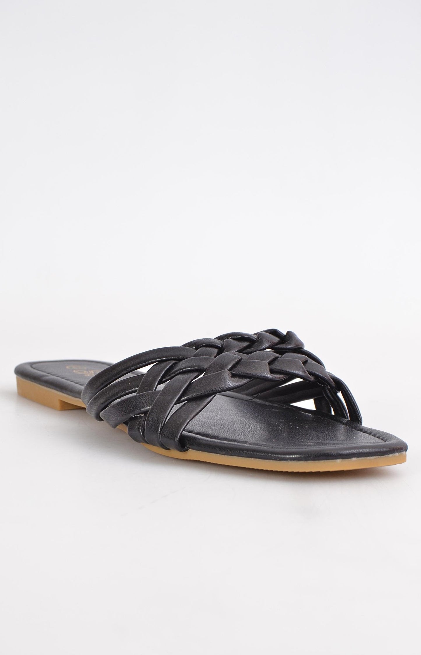 Ladies Plaited Strap Sandals - Black