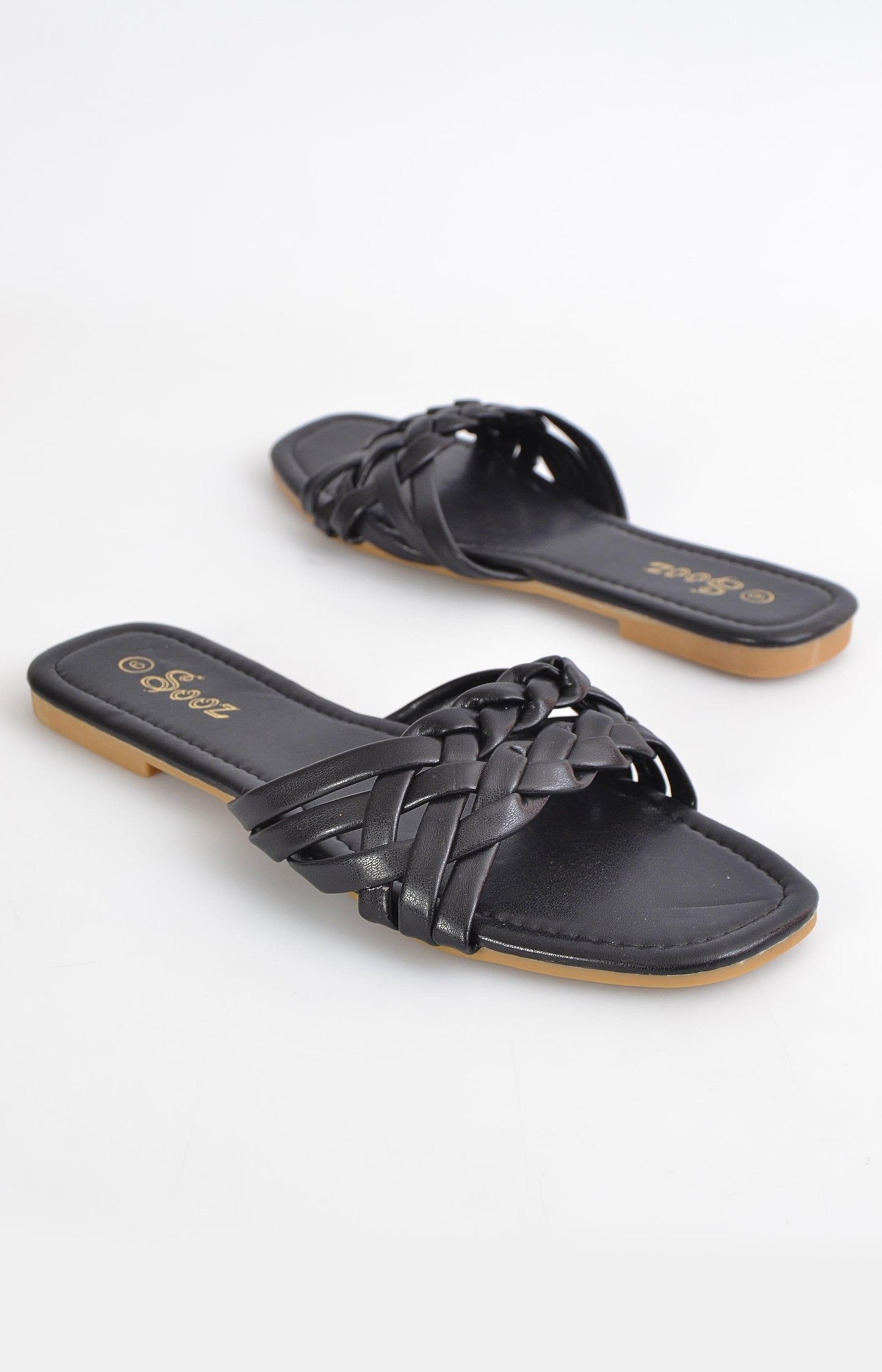 Ladies Plaited Strap Sandals - Black