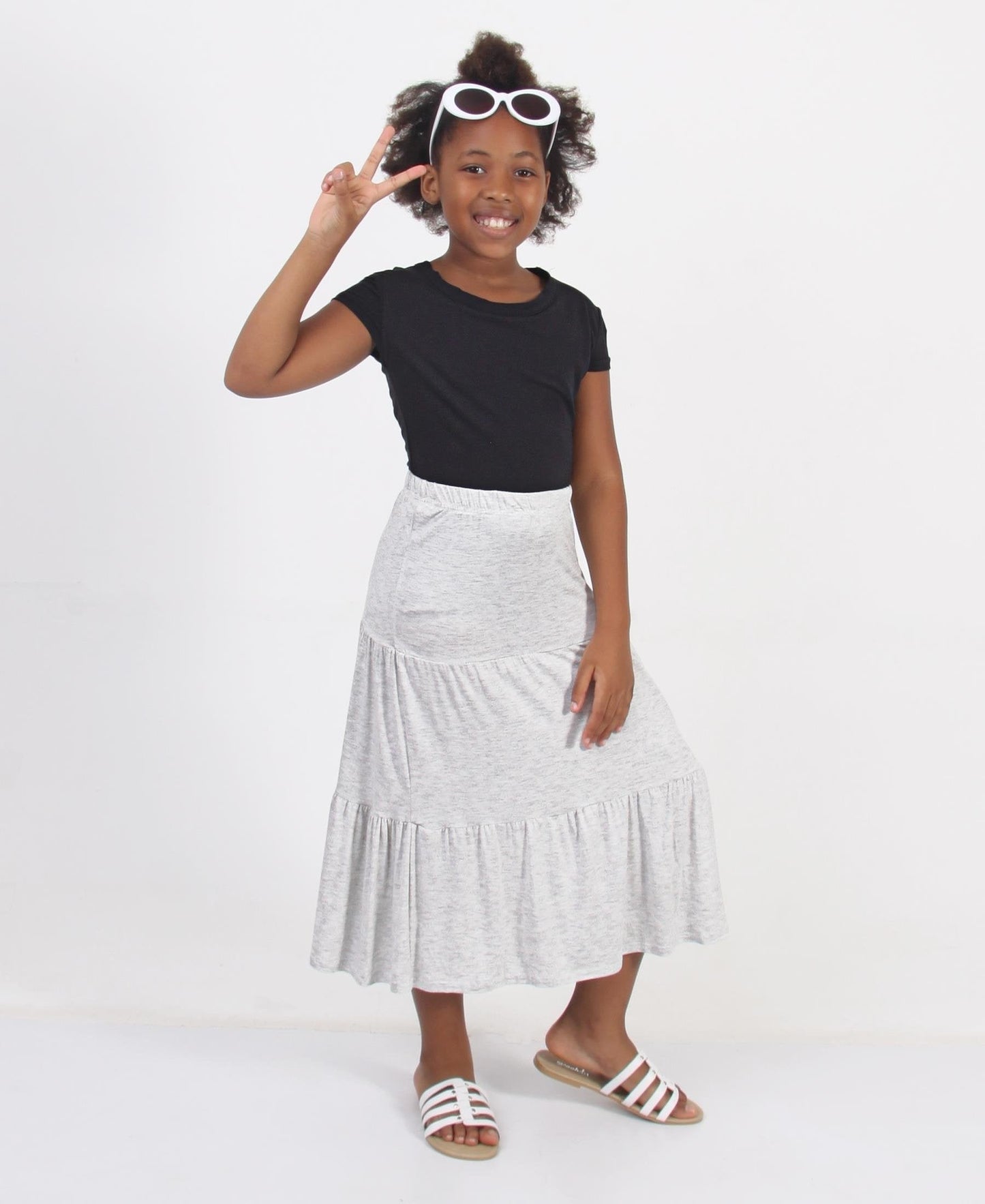 Girls Tiered Viscose Skirt - Grey - planet54.com