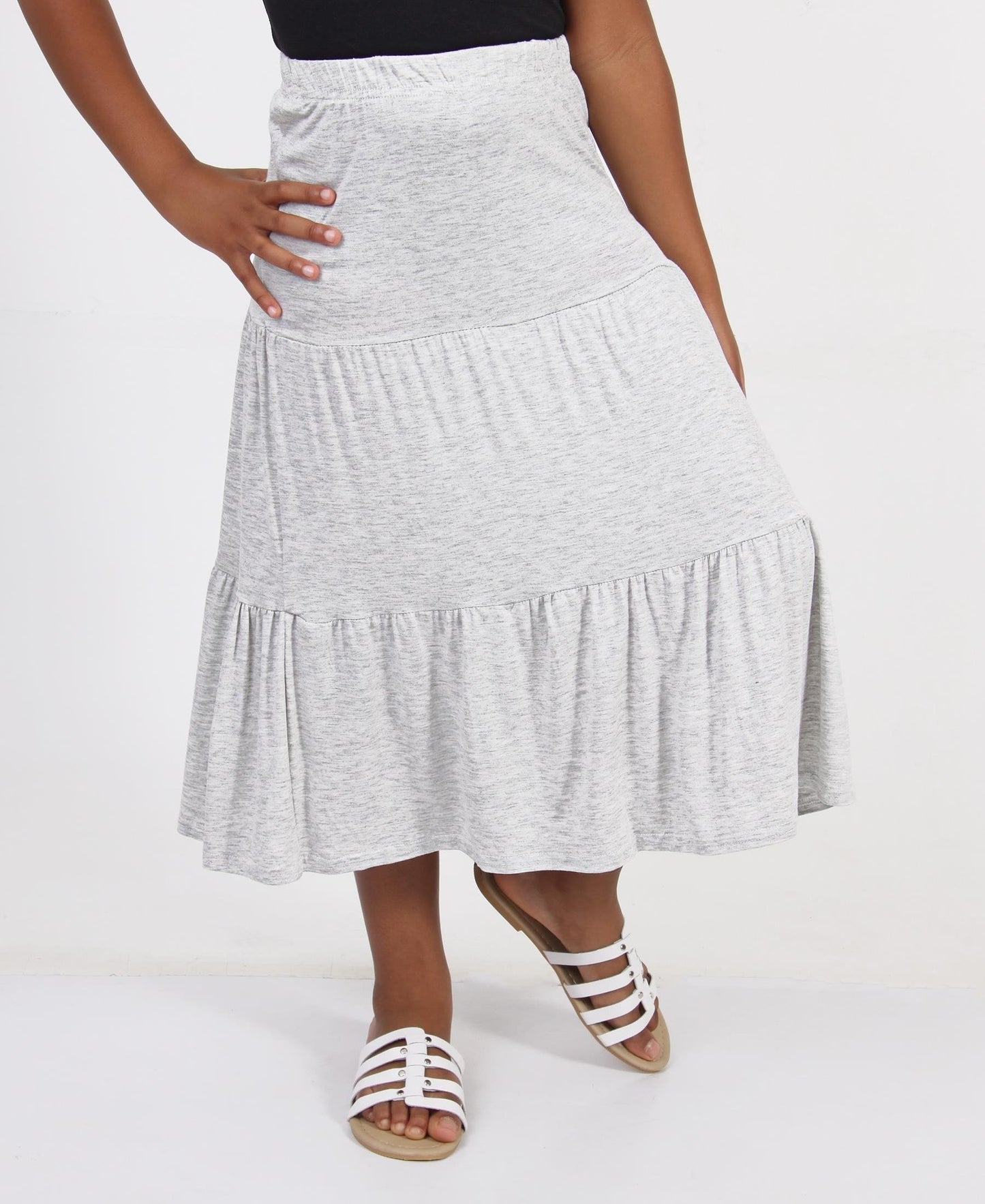 Girls Tiered Viscose Skirt - Grey