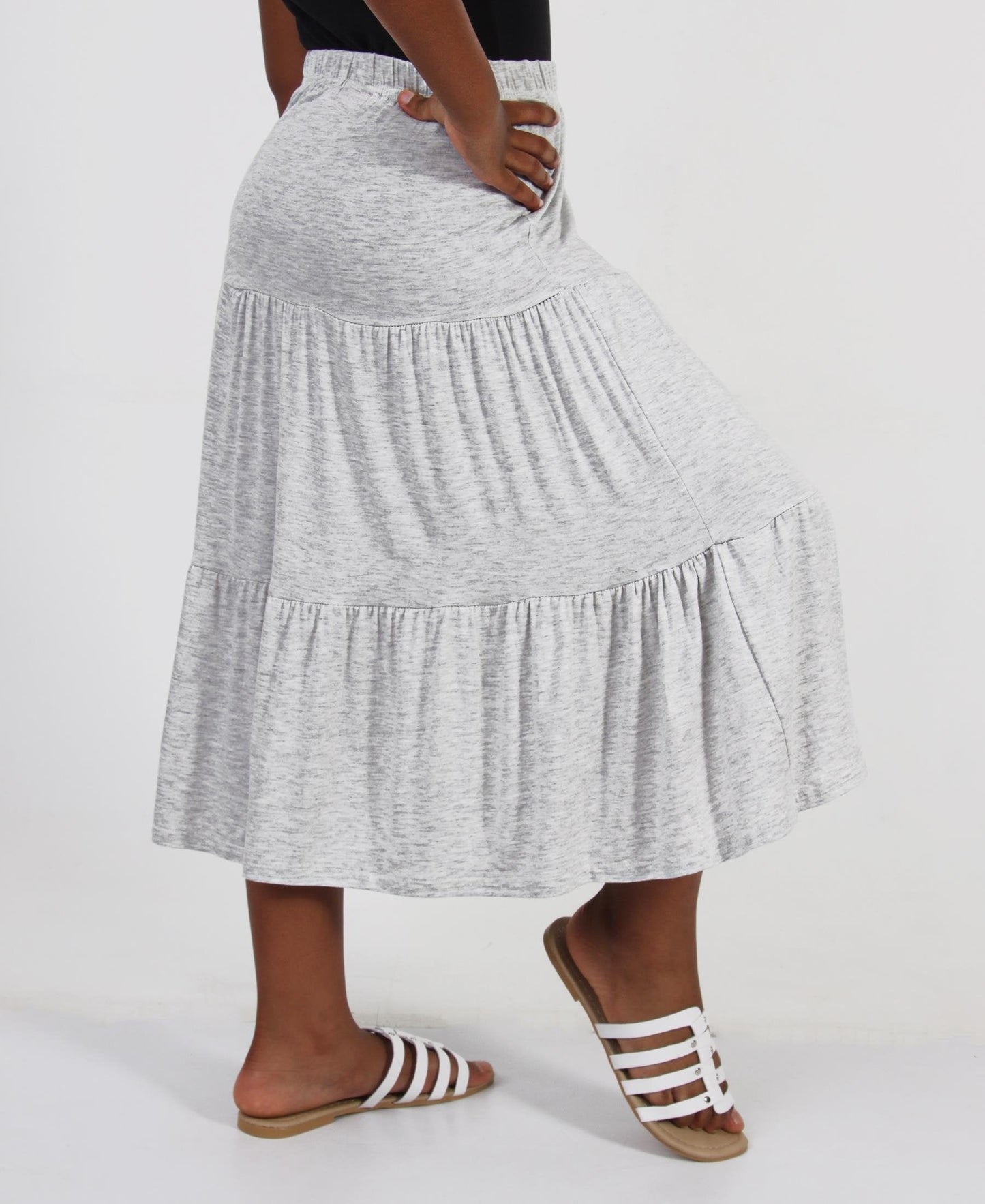 Girls Tiered Viscose Skirt - Grey