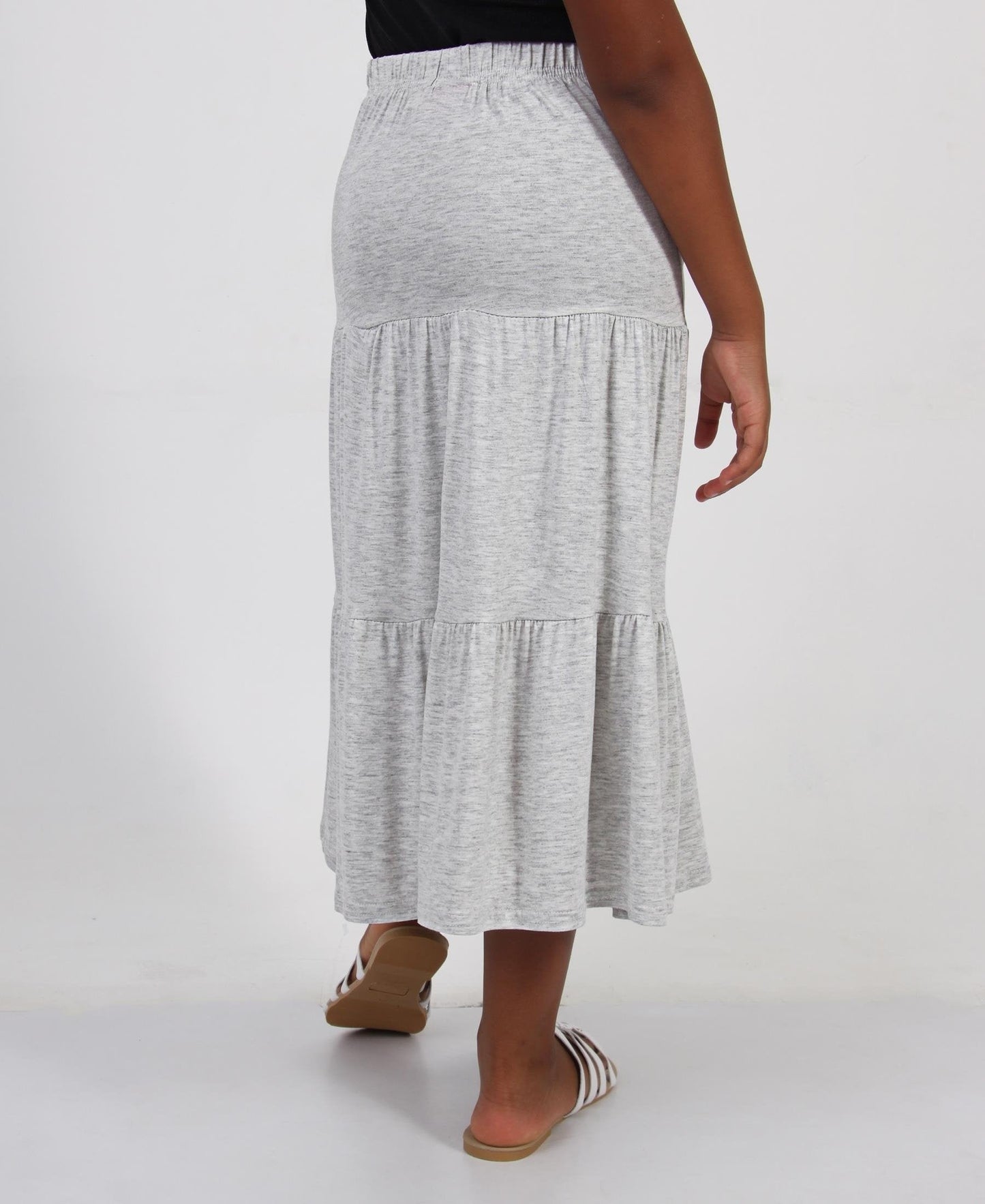 Girls Tiered Viscose Skirt - Grey