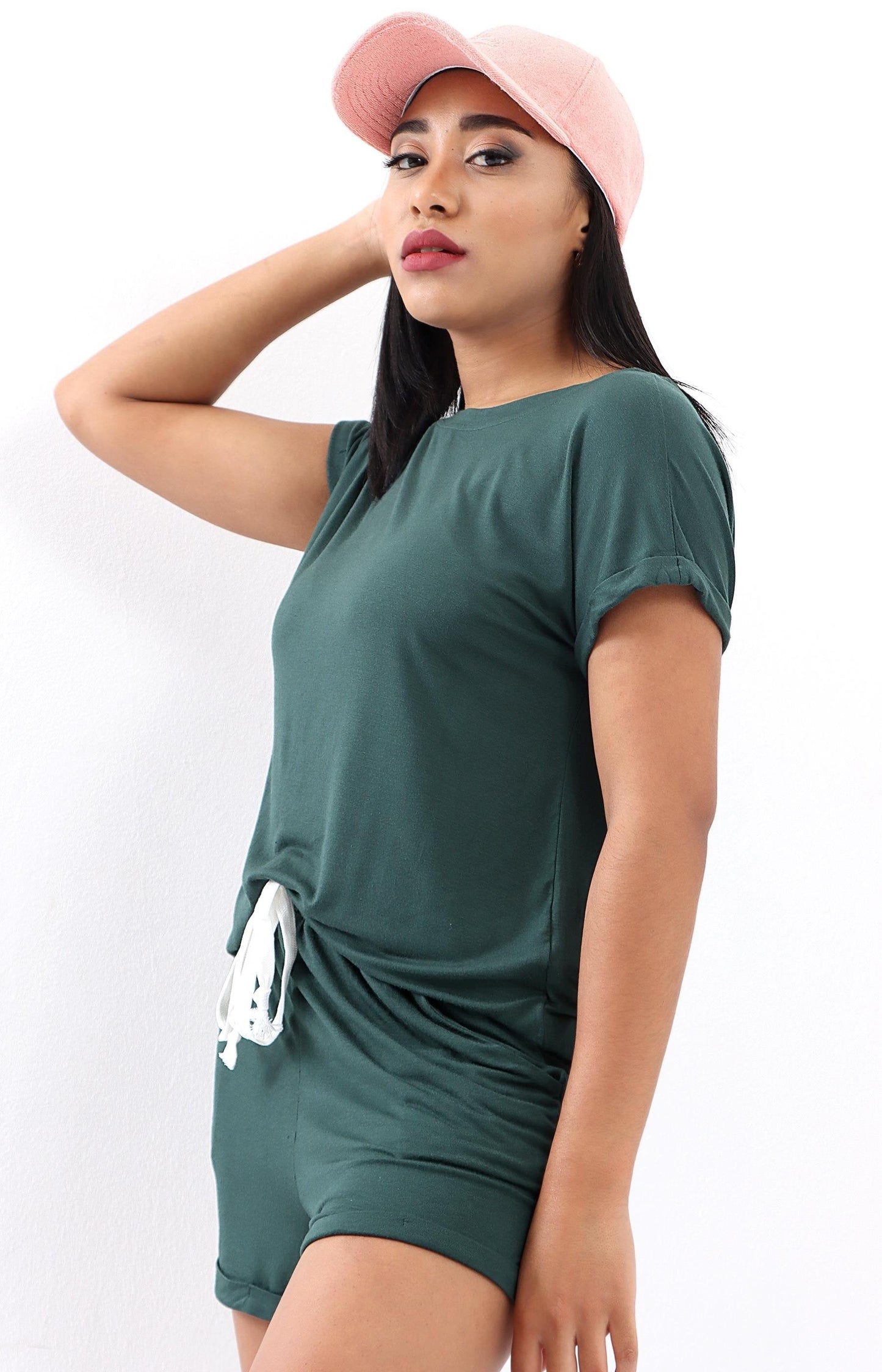 Ladies Top & Short Set - Dark Green