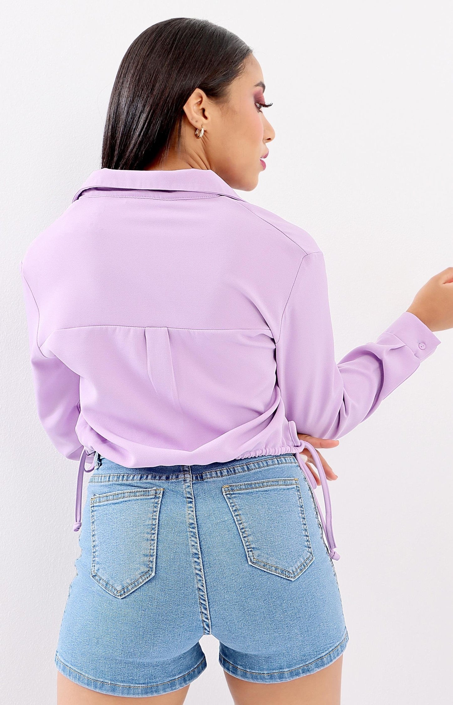 Ladies Long Sleeve Crop Blouse - Purple