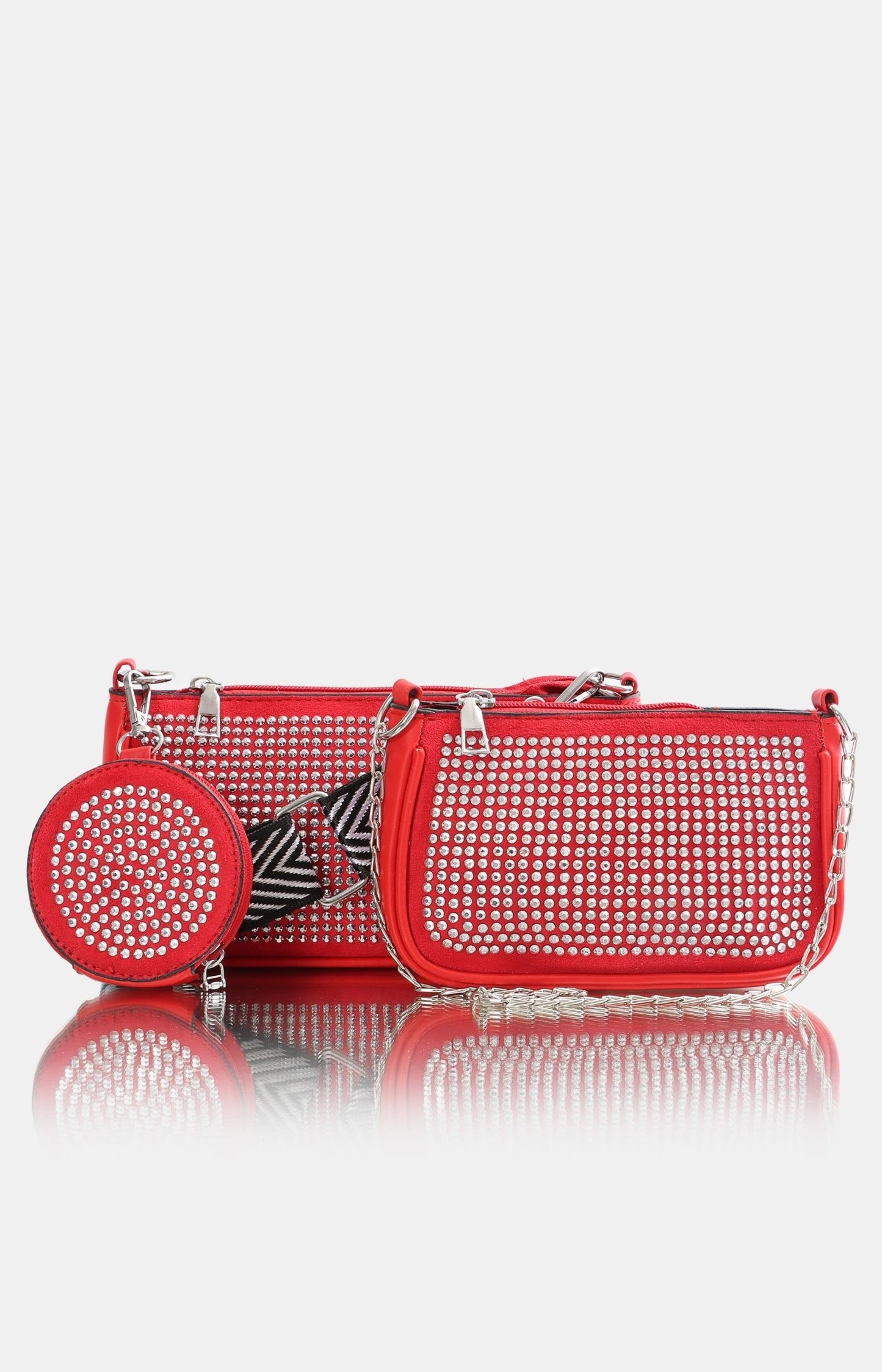 Ladies 3 Piece Beaded Bags - Red