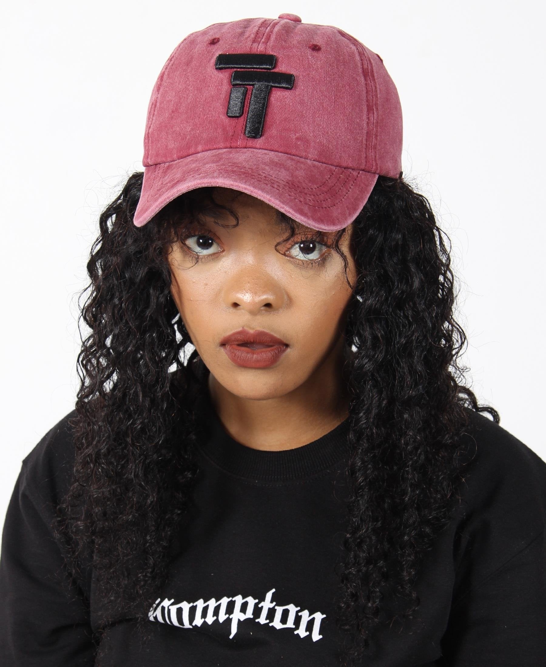 Wash Denim Unisex Peak Cap - Maroon - planet54.com