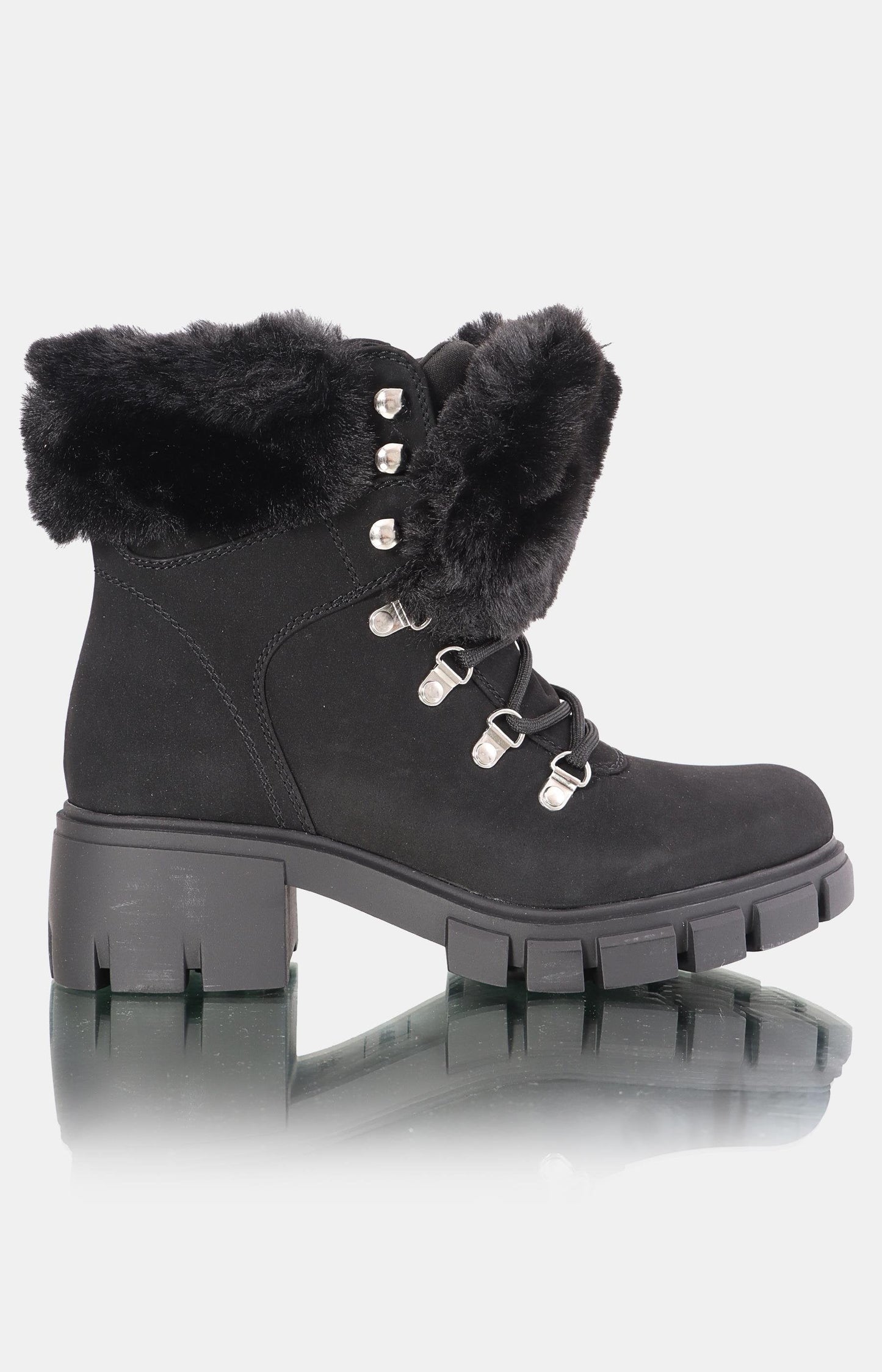 Ladies Faux Fur Ankle Boots - Black