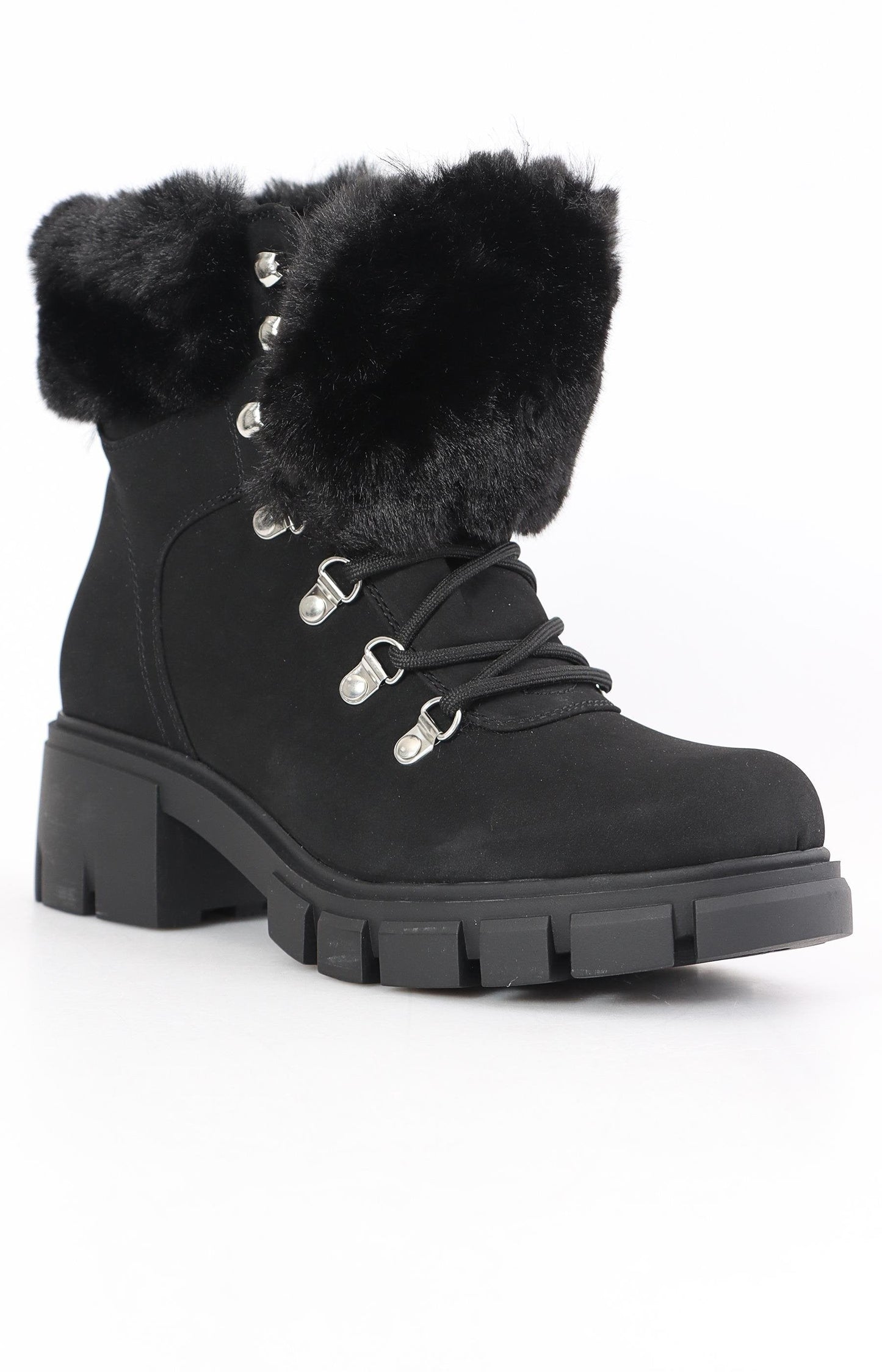 Ladies Faux Fur Ankle Boots - Black