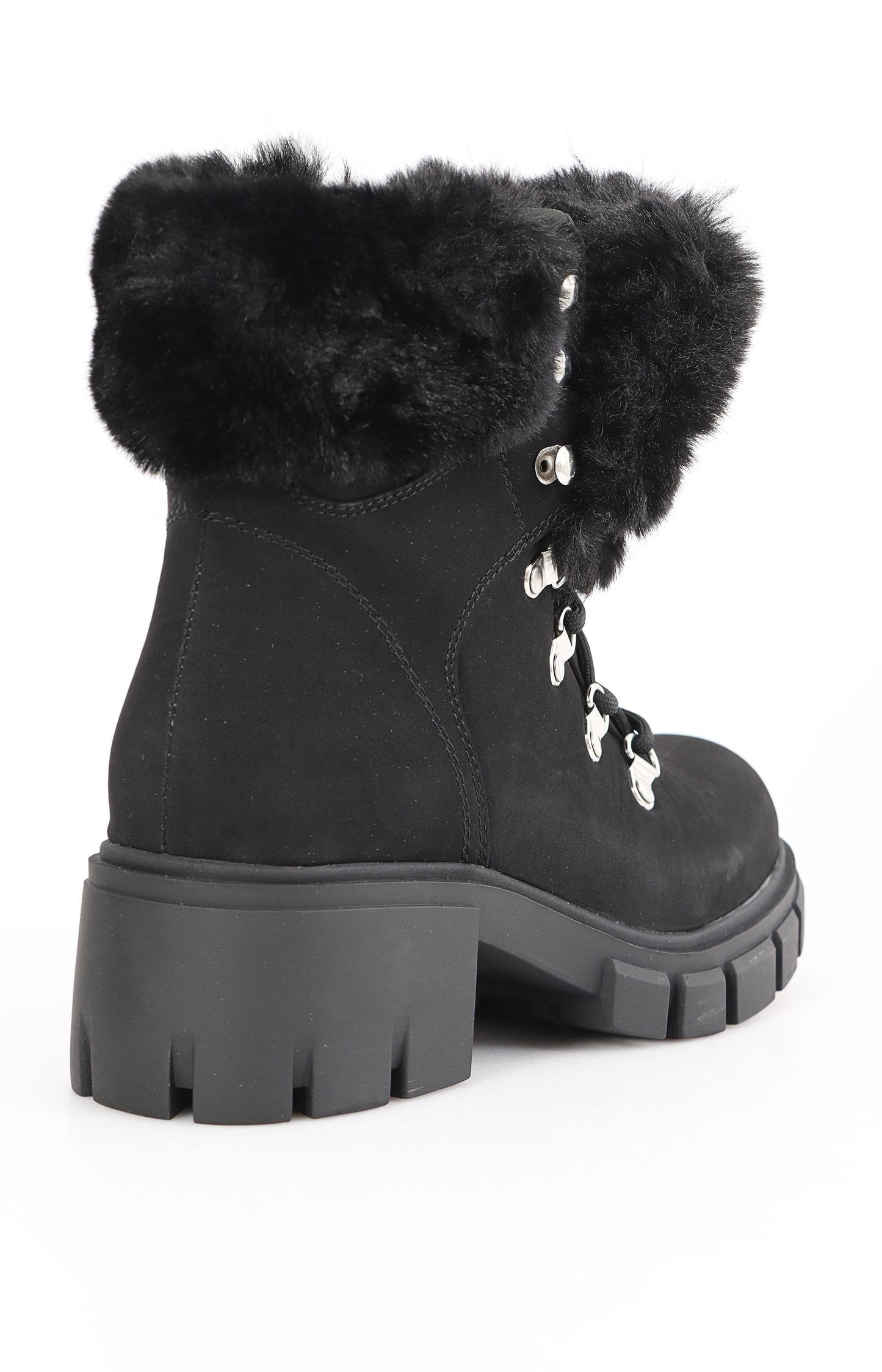 Ladies Faux Fur Ankle Boots - Black