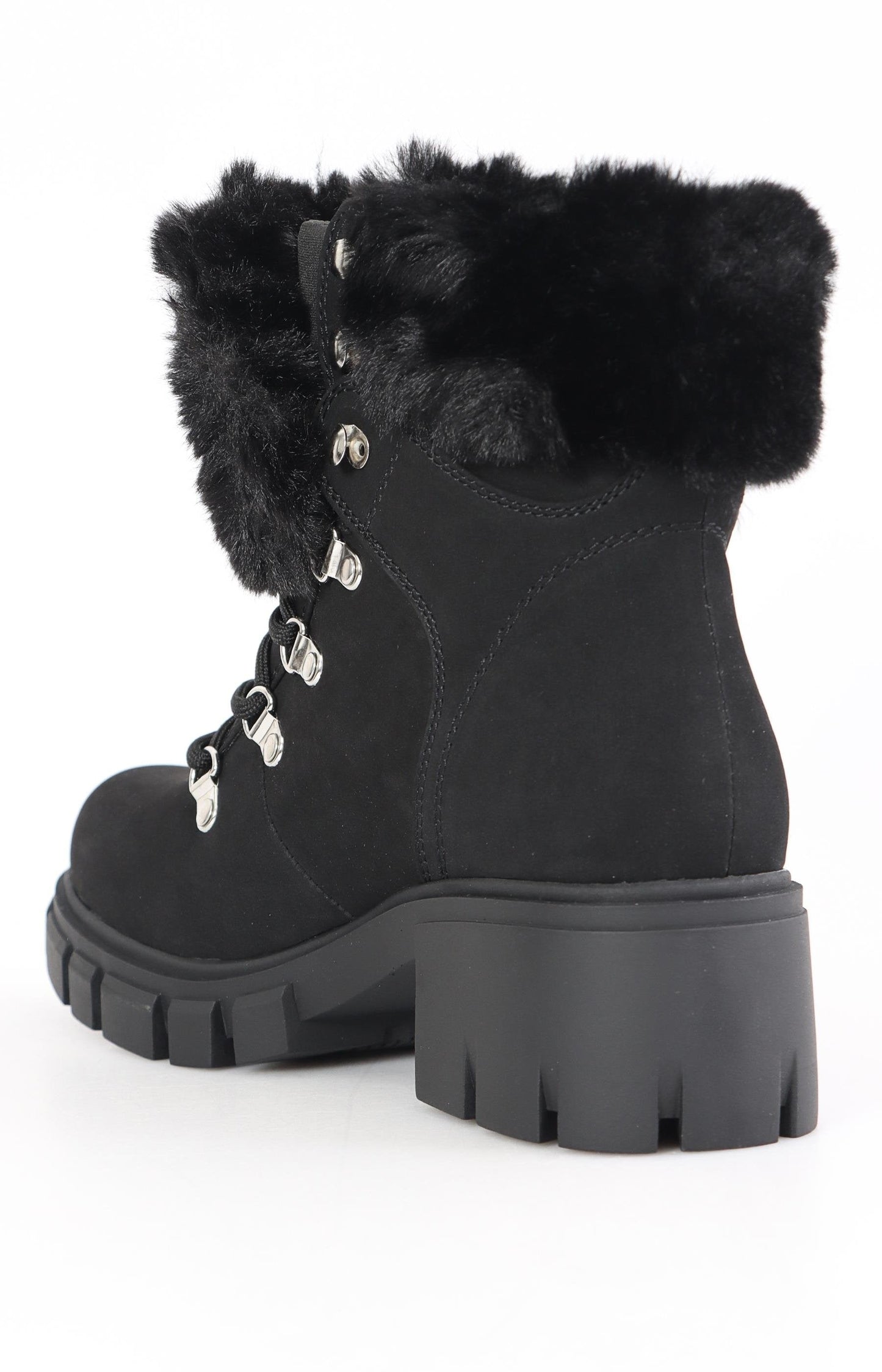 Ladies Faux Fur Ankle Boots - Black