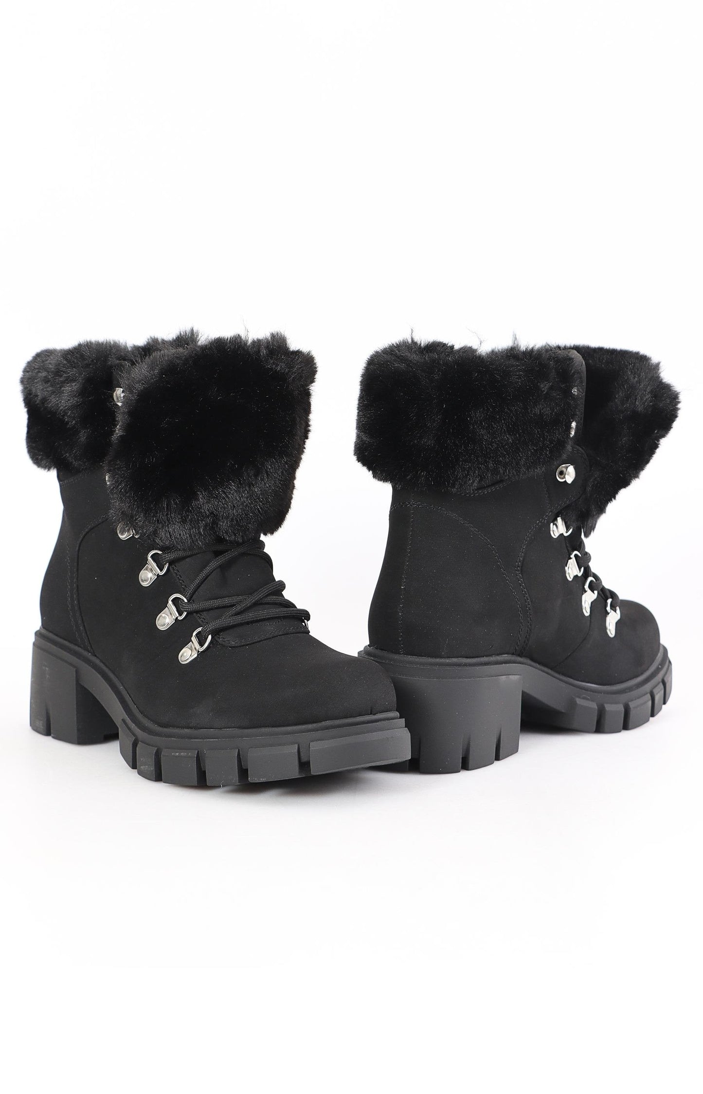 Ladies Faux Fur Ankle Boots - Black