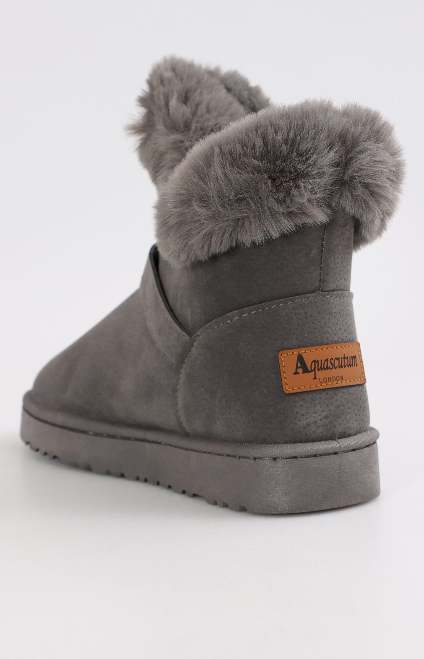 Ladies Ankle Strap Fluff Boots - Grey