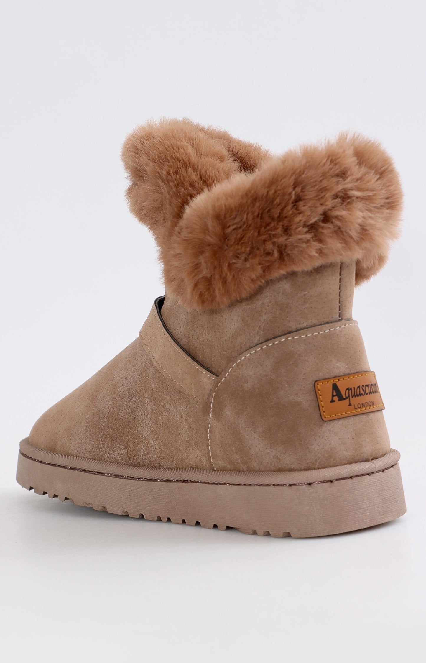 Ladies Ankle Strap Fluff Boots - Brown