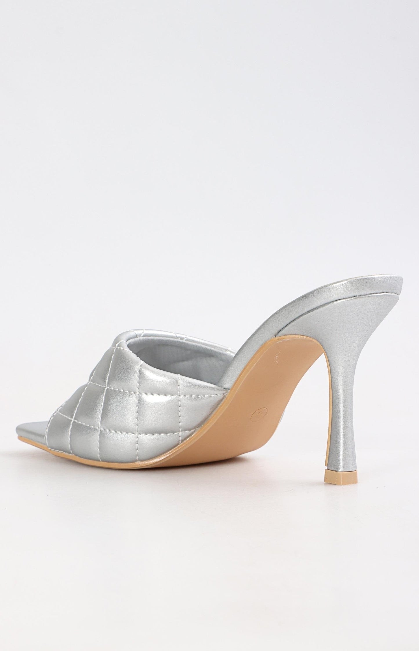 Ladies Padded Heeled Mule Sandals - Silver