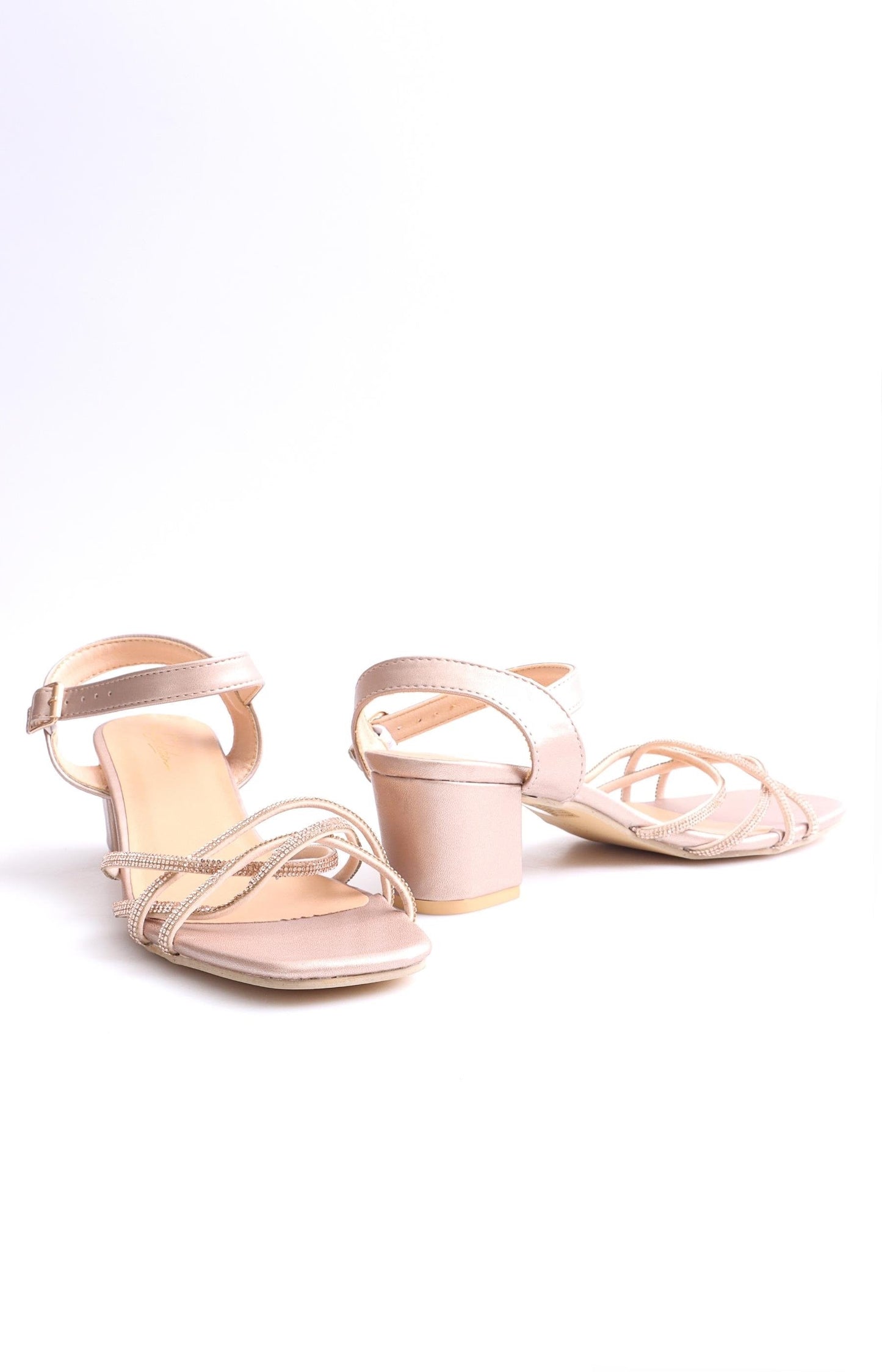 Ladies Mid Block Heel Sandals - Rose Gold