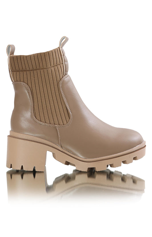 Ladies Chunky Combat Boots - Taupe