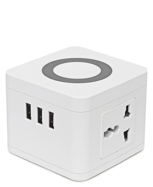 Multi Adaptor Tower With Wireless Charger - White