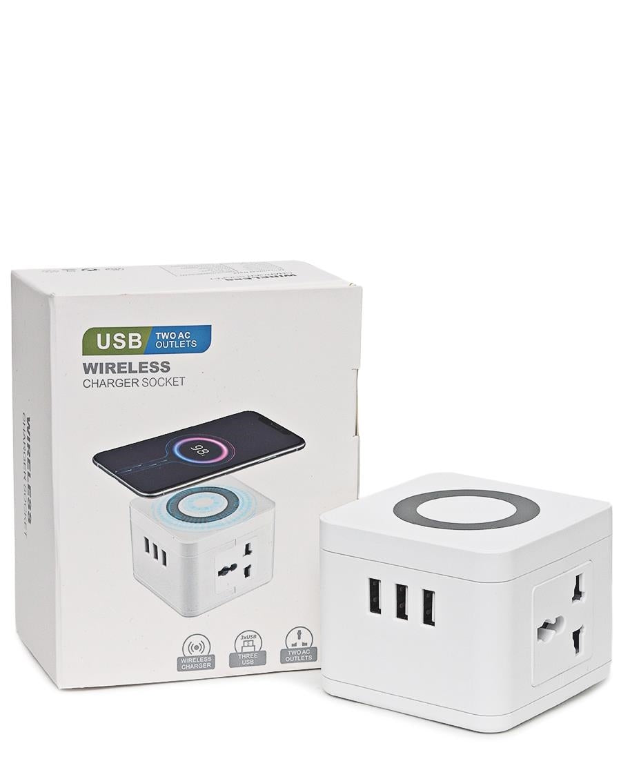 Multi Adaptor Tower With Wireless Charger - White